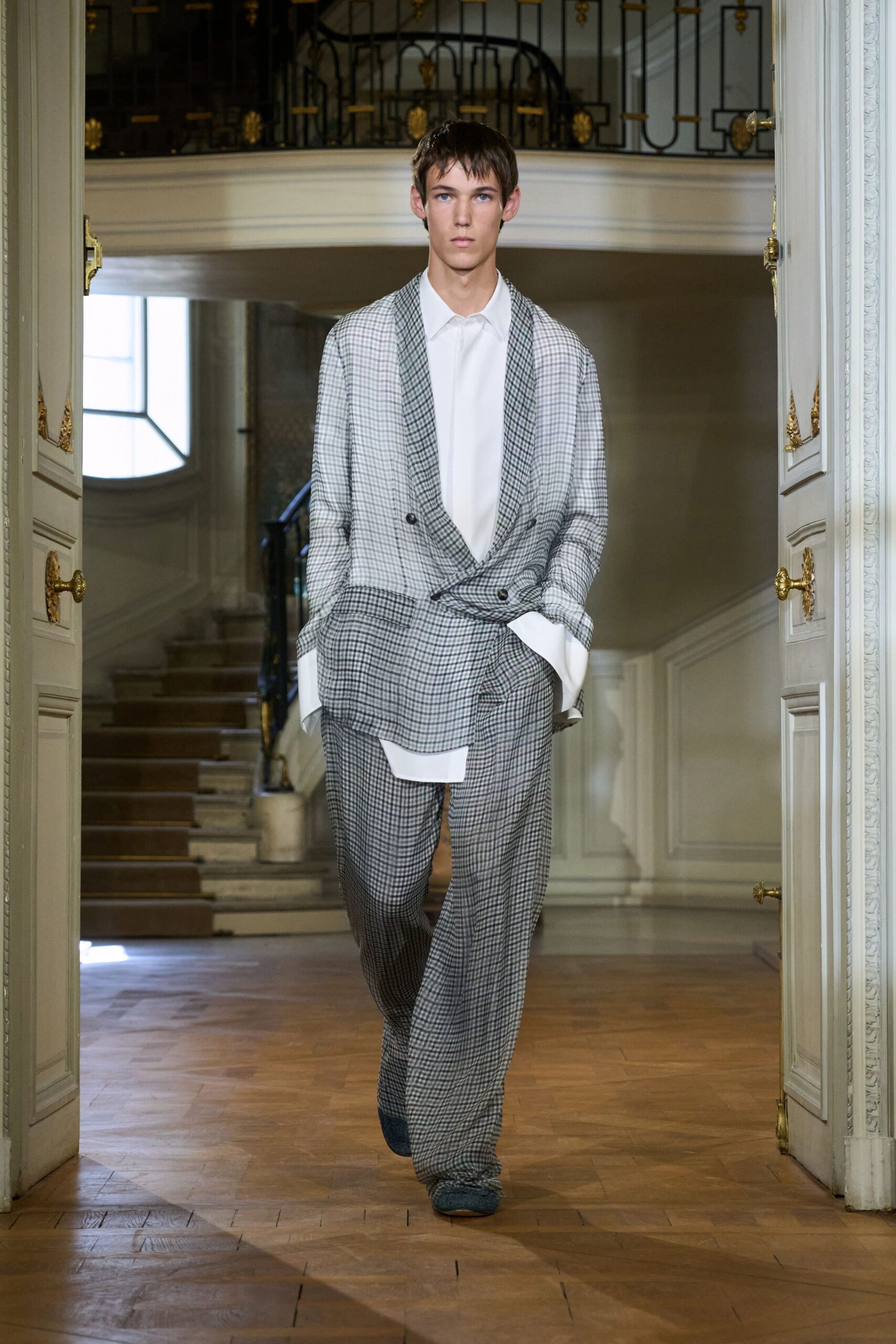 gray tailored suit with white shirt