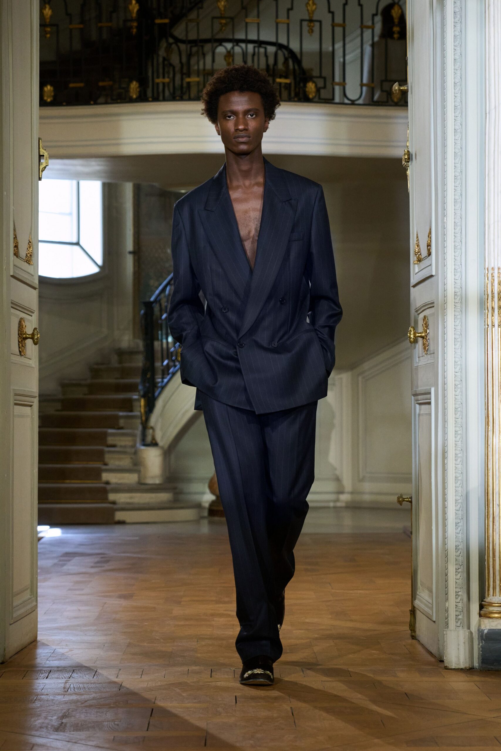 navy tailored striped suit