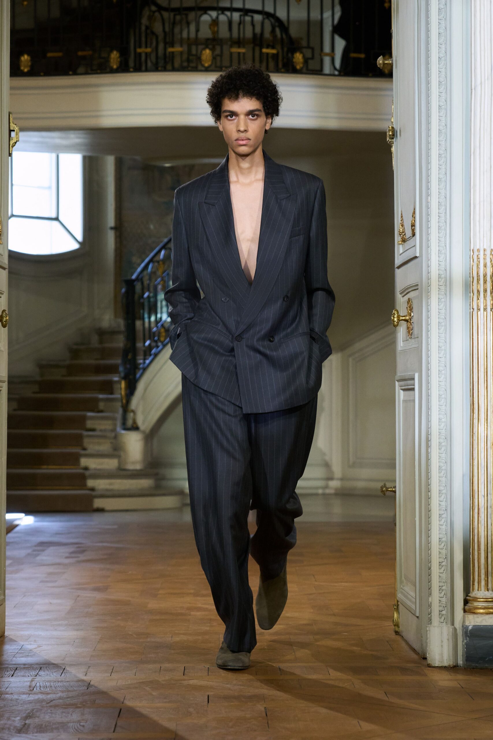 black gray striped suit