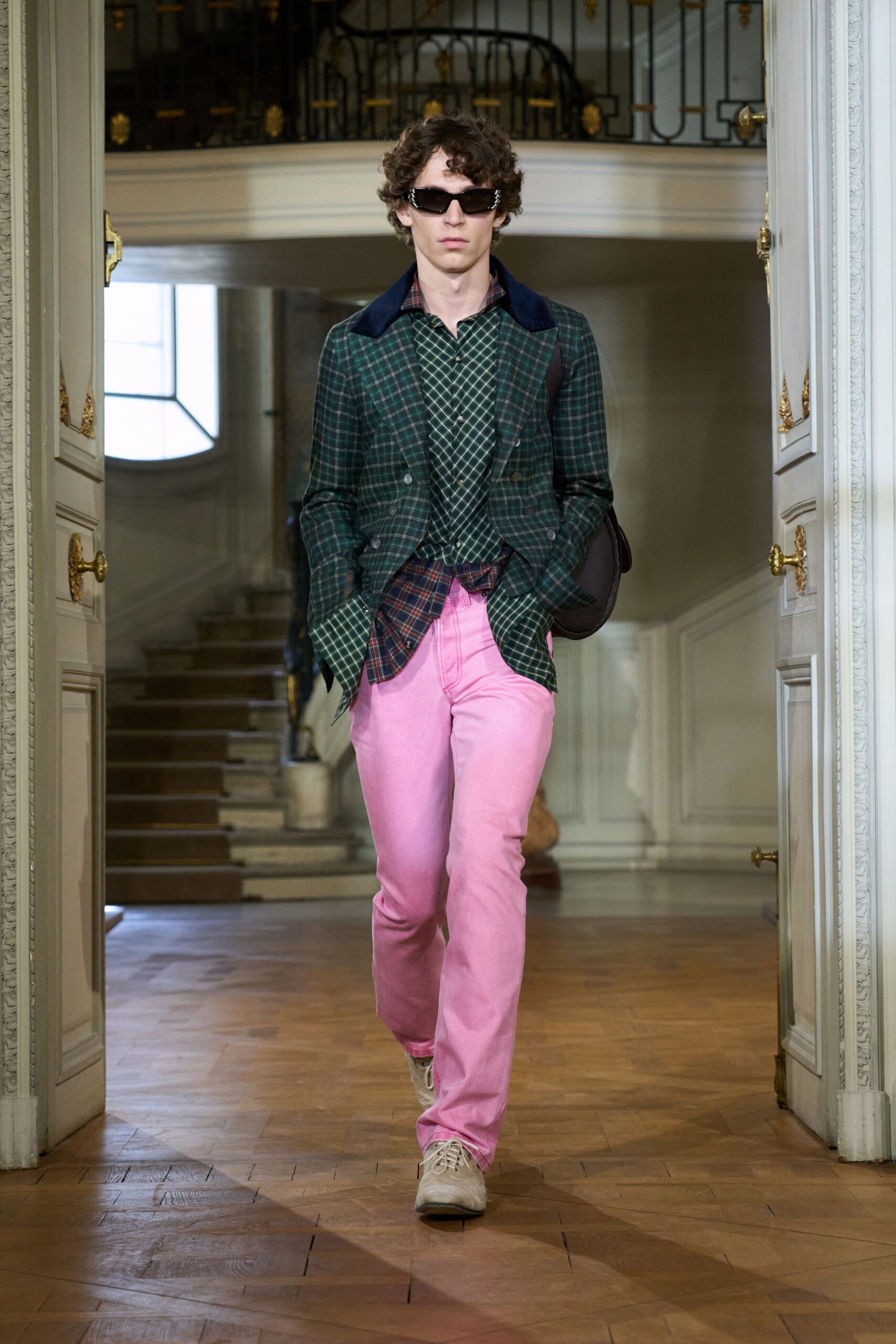 green checked blazer with pink pants