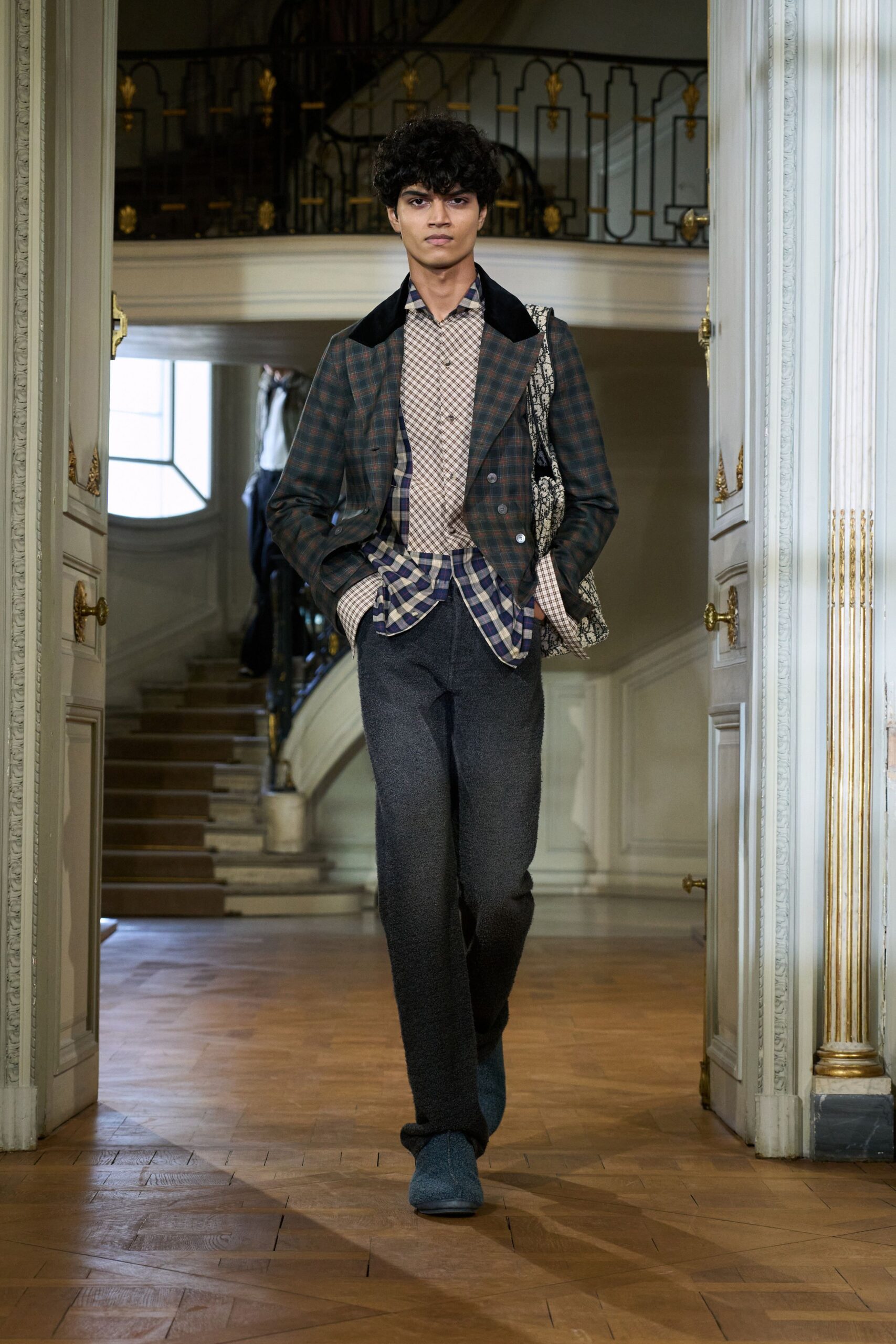 tailored green checked jacket