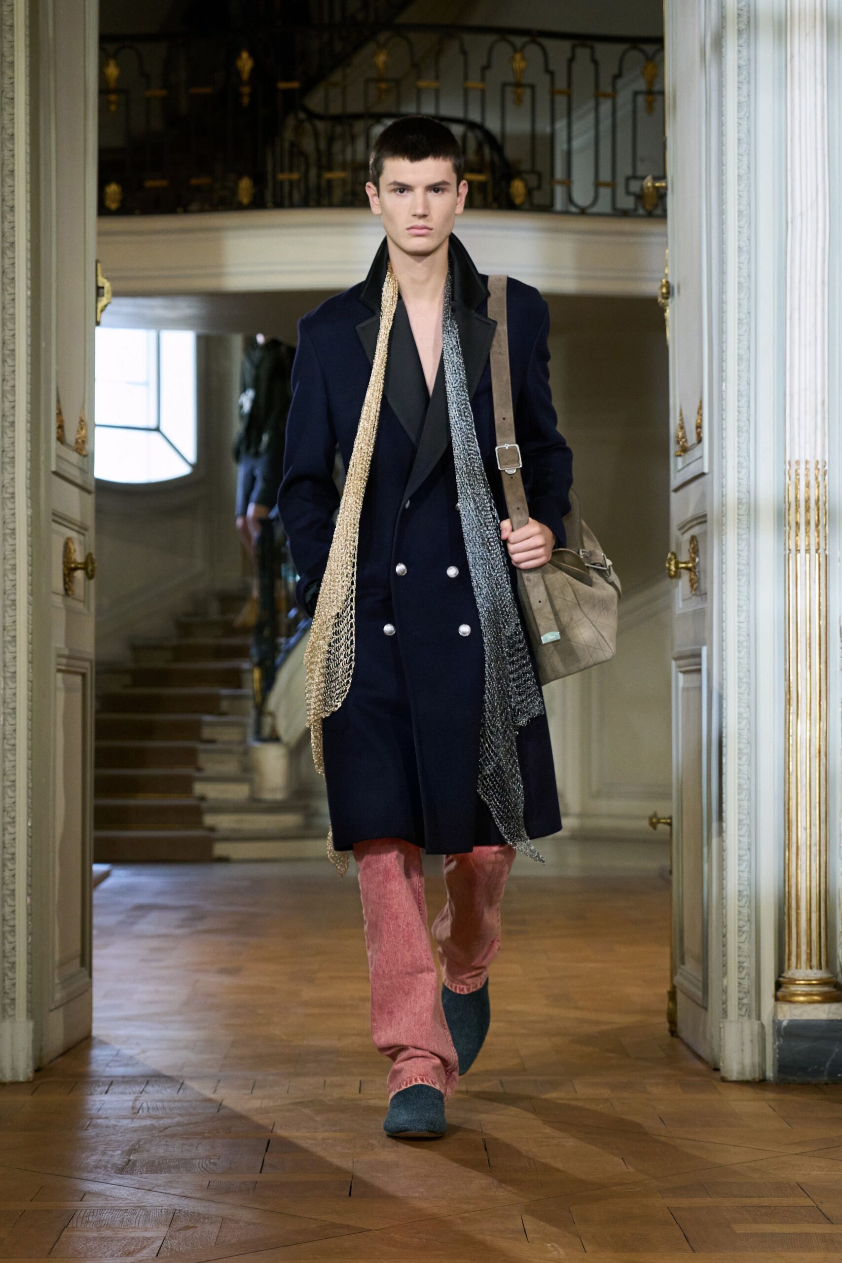 blue wool long-sleeve double-breasted tailored coat