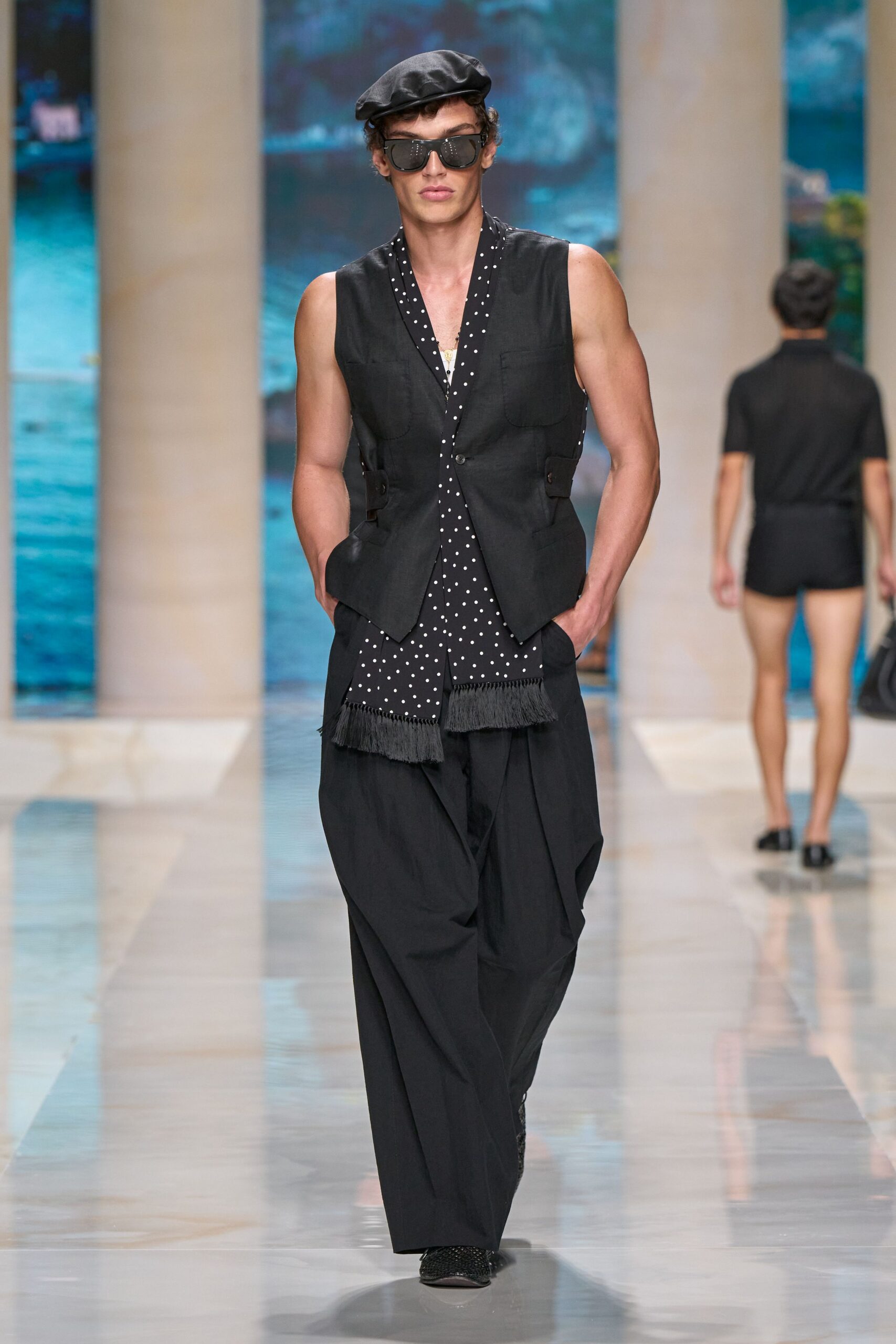 black cotton sleeveless collared fitted buttoned vest