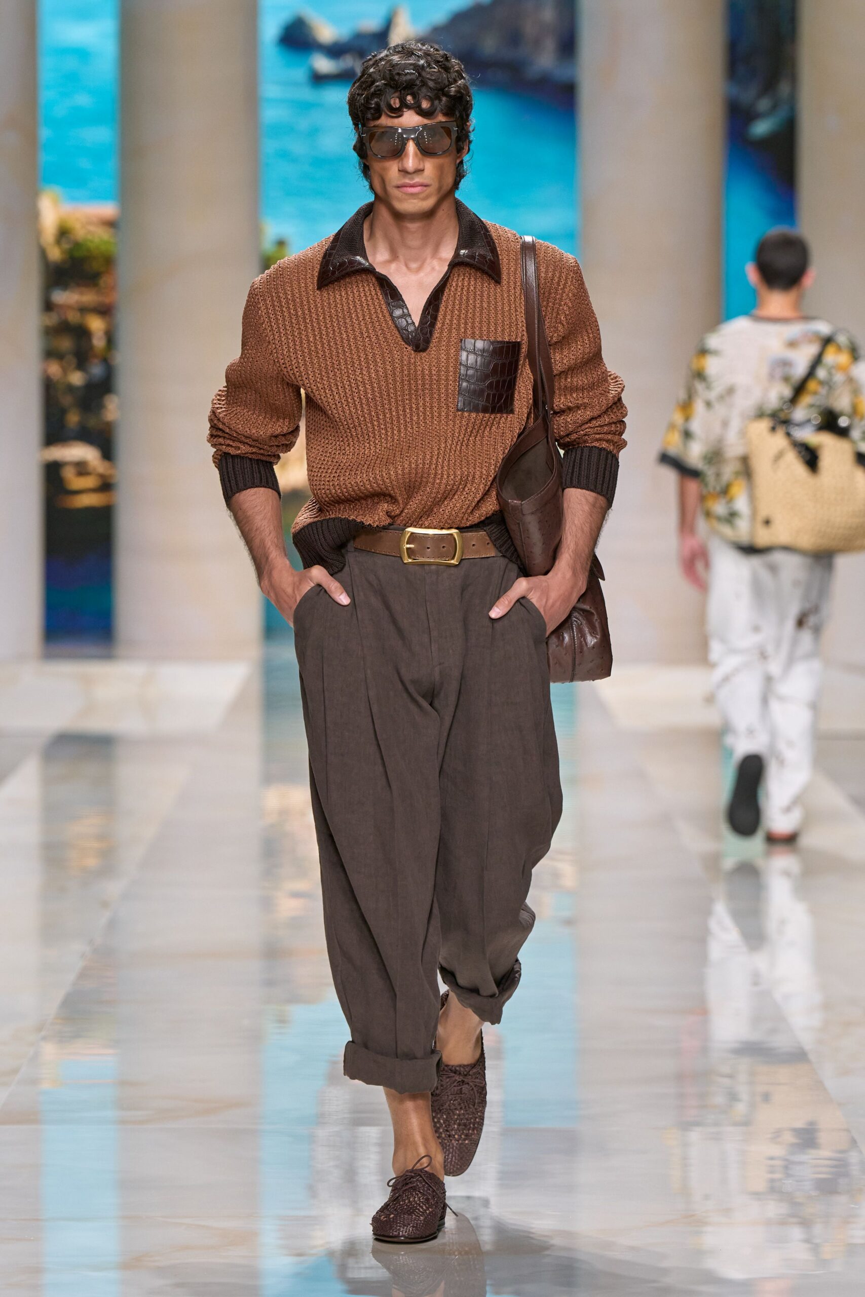 brown cotton long-sleeve collared relaxed textured top