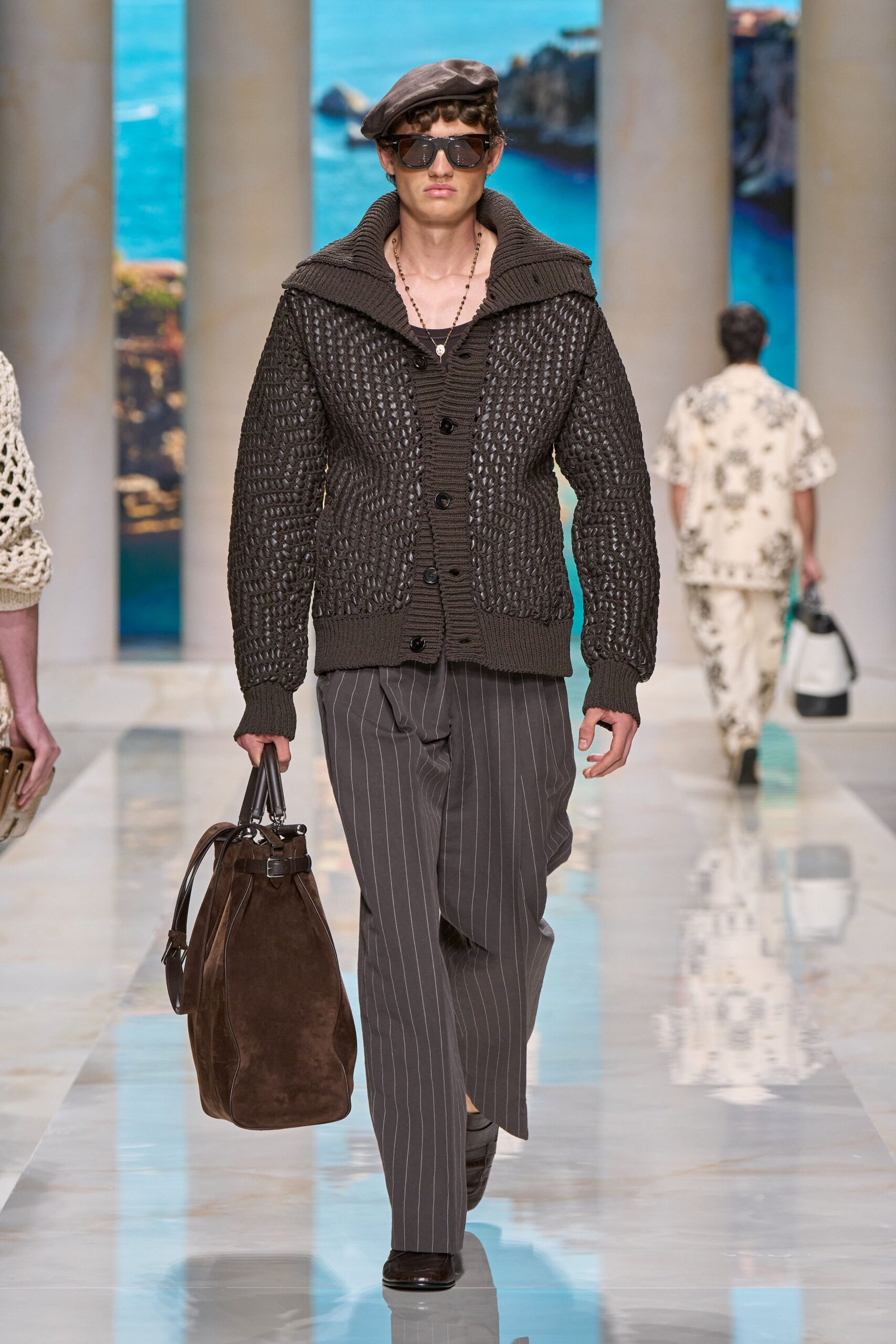 brown cotton long-sleeve collared relaxed buttoned sweater