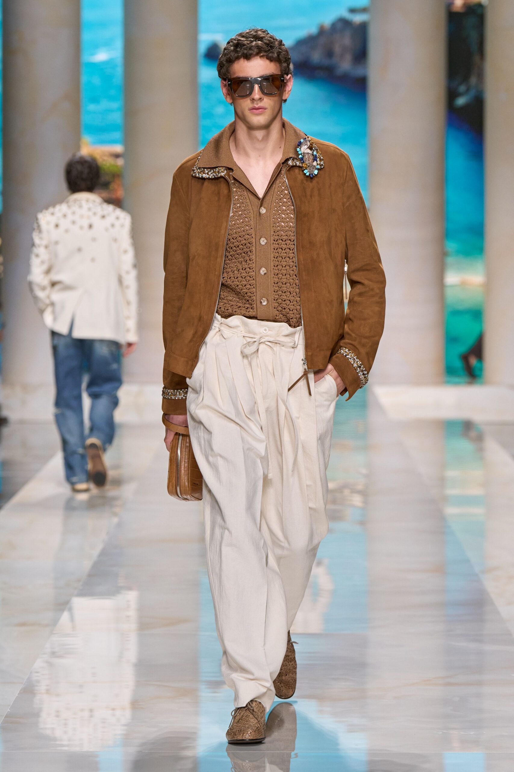 brown suede long-sleeve collared structured buttoned jacket