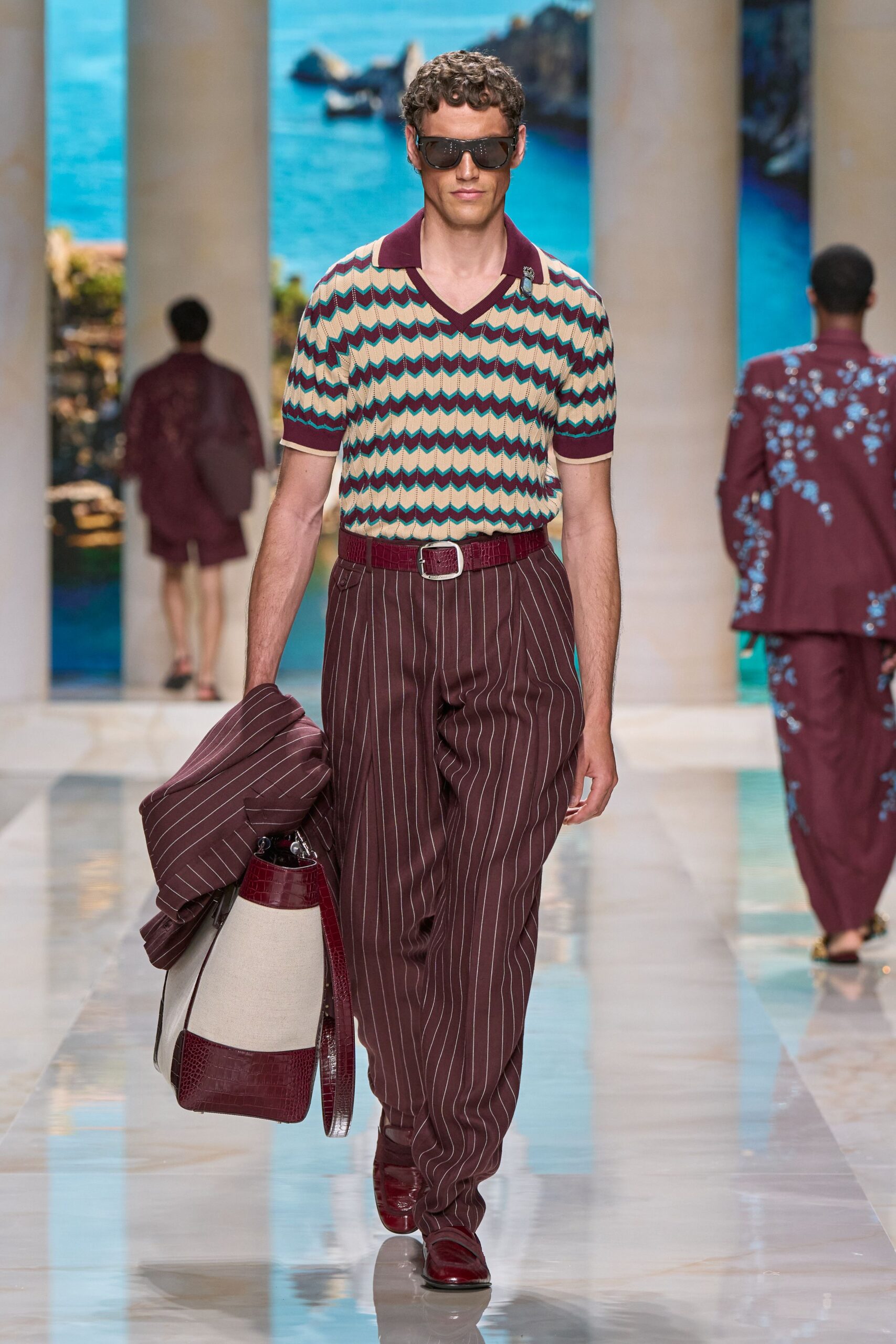 multi-colored fitted shirt with tailored pants