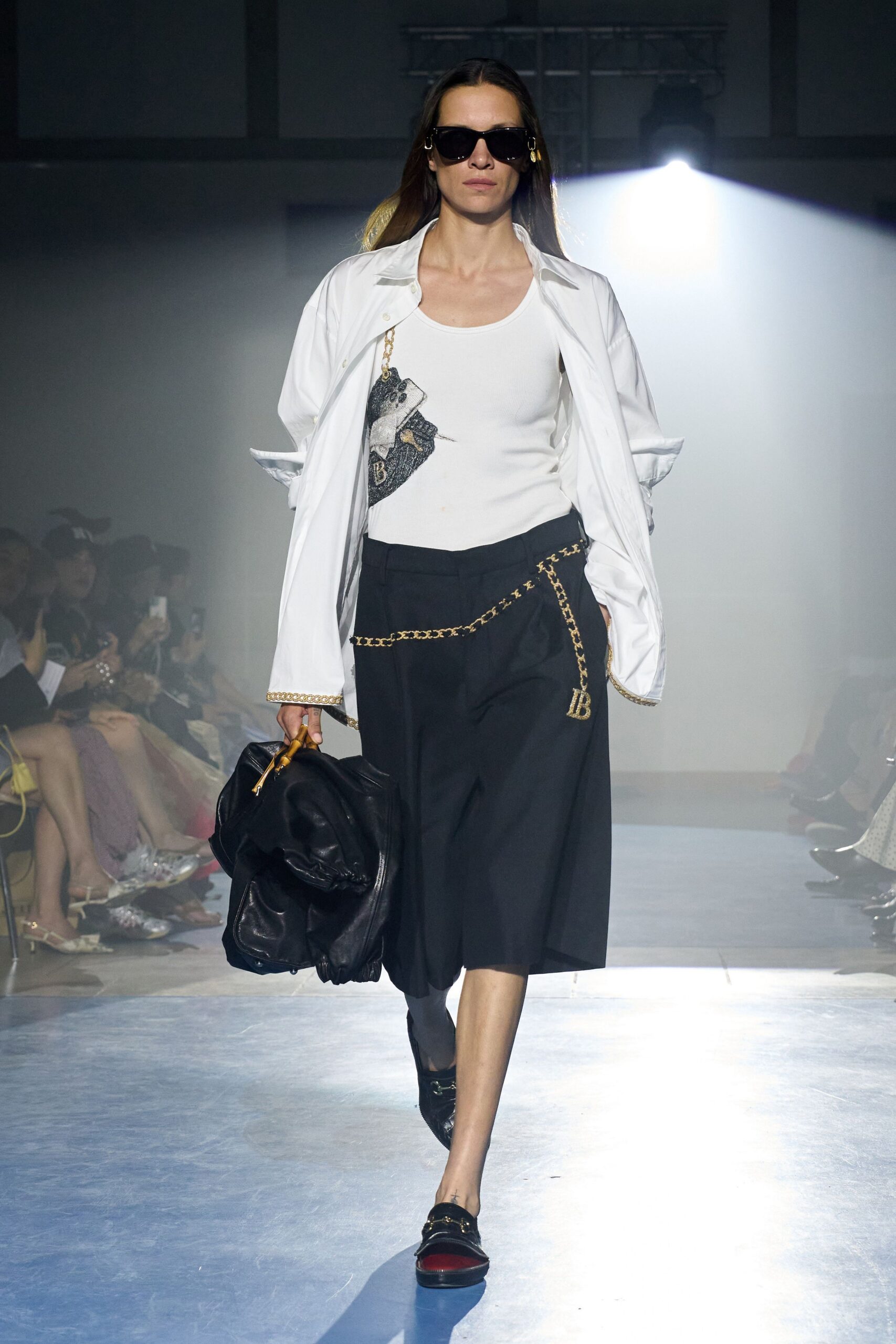 white jacket black skirt outfit