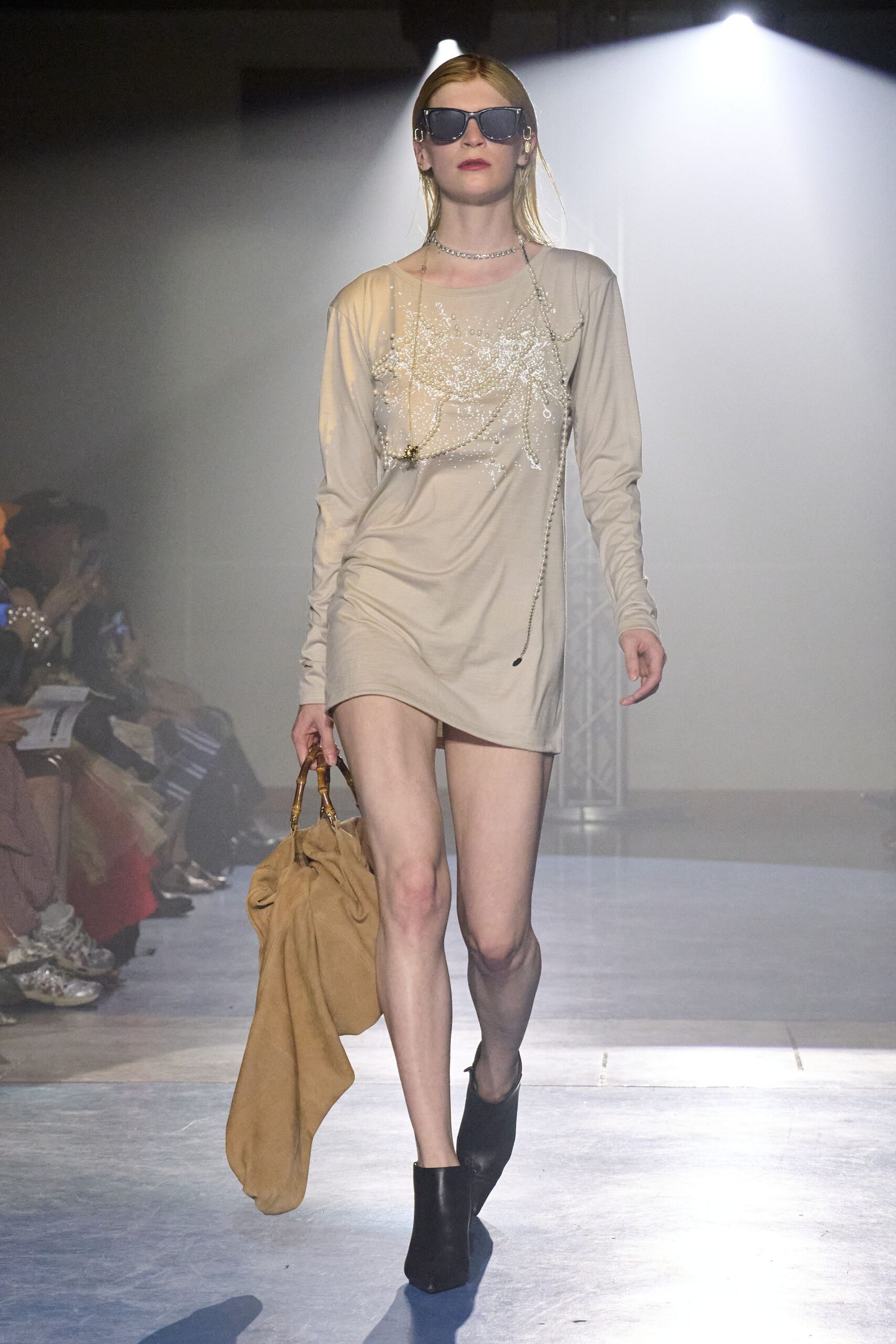 beige embroidered mini dress