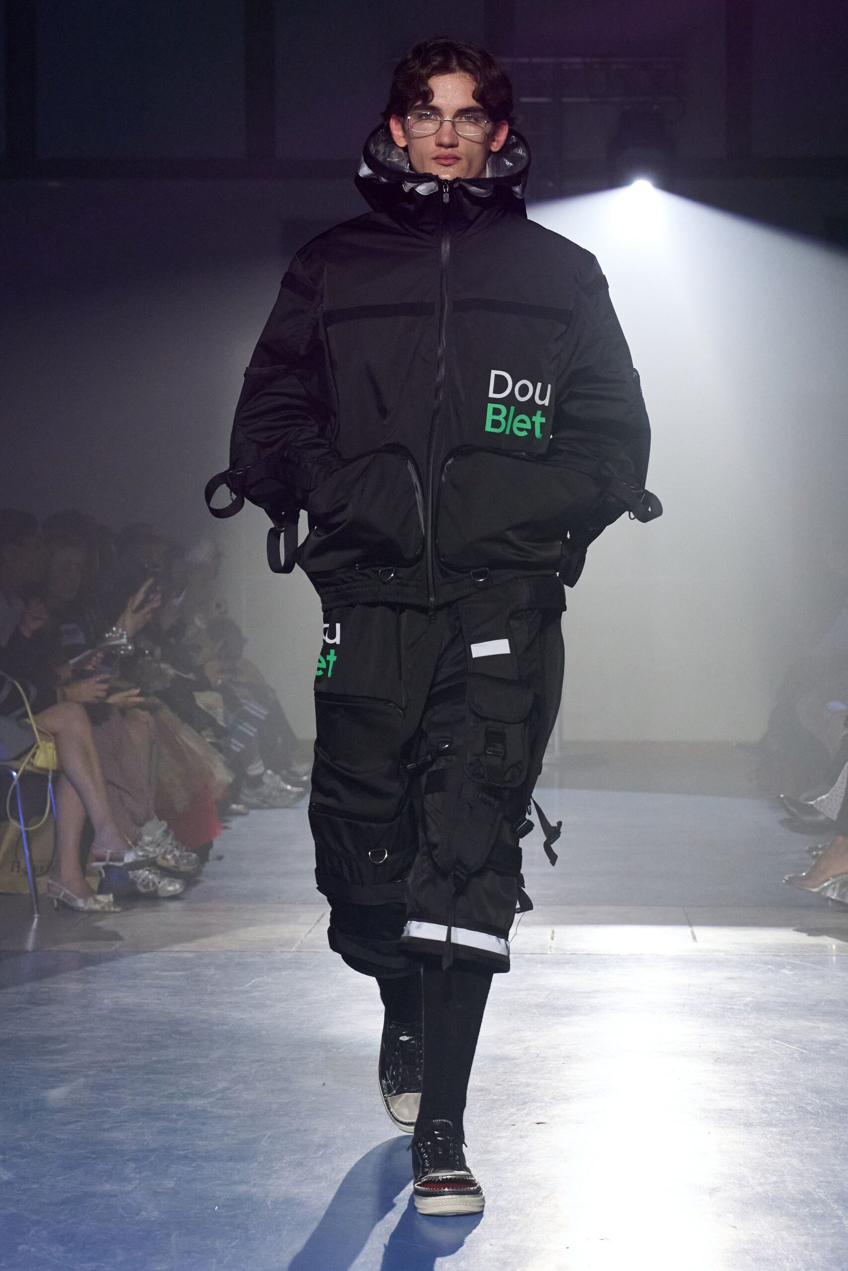 black relaxed jacket and cargo pants