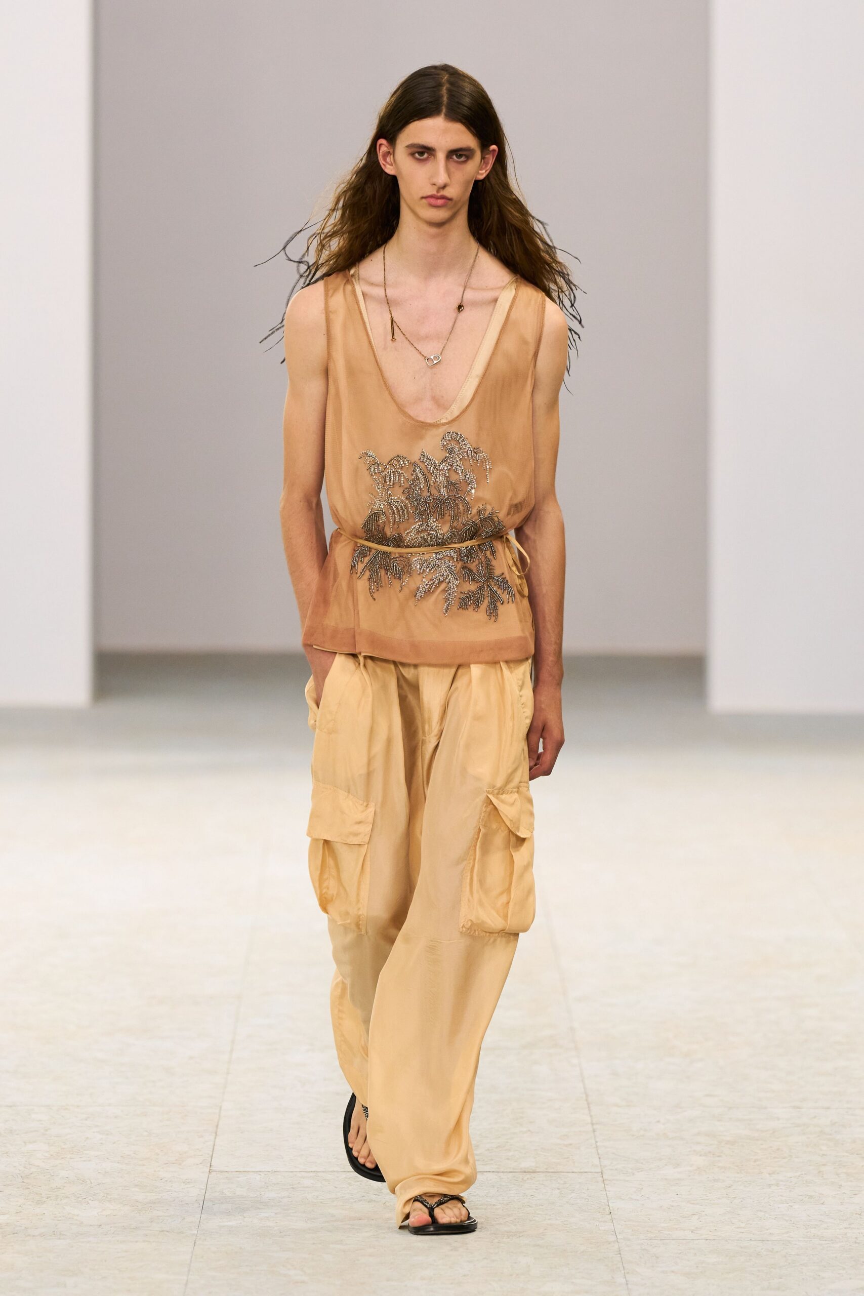beige silk relaxed cargo pants