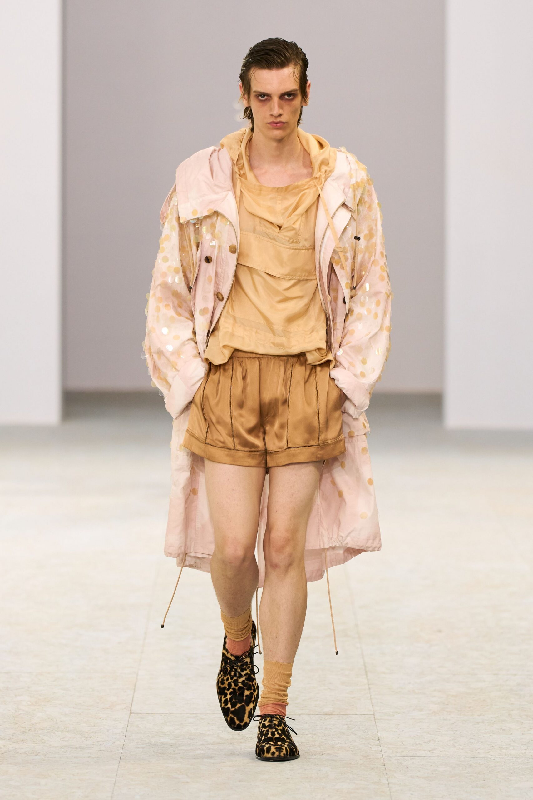 pink silk long-sleeve hooded relaxed layered coat