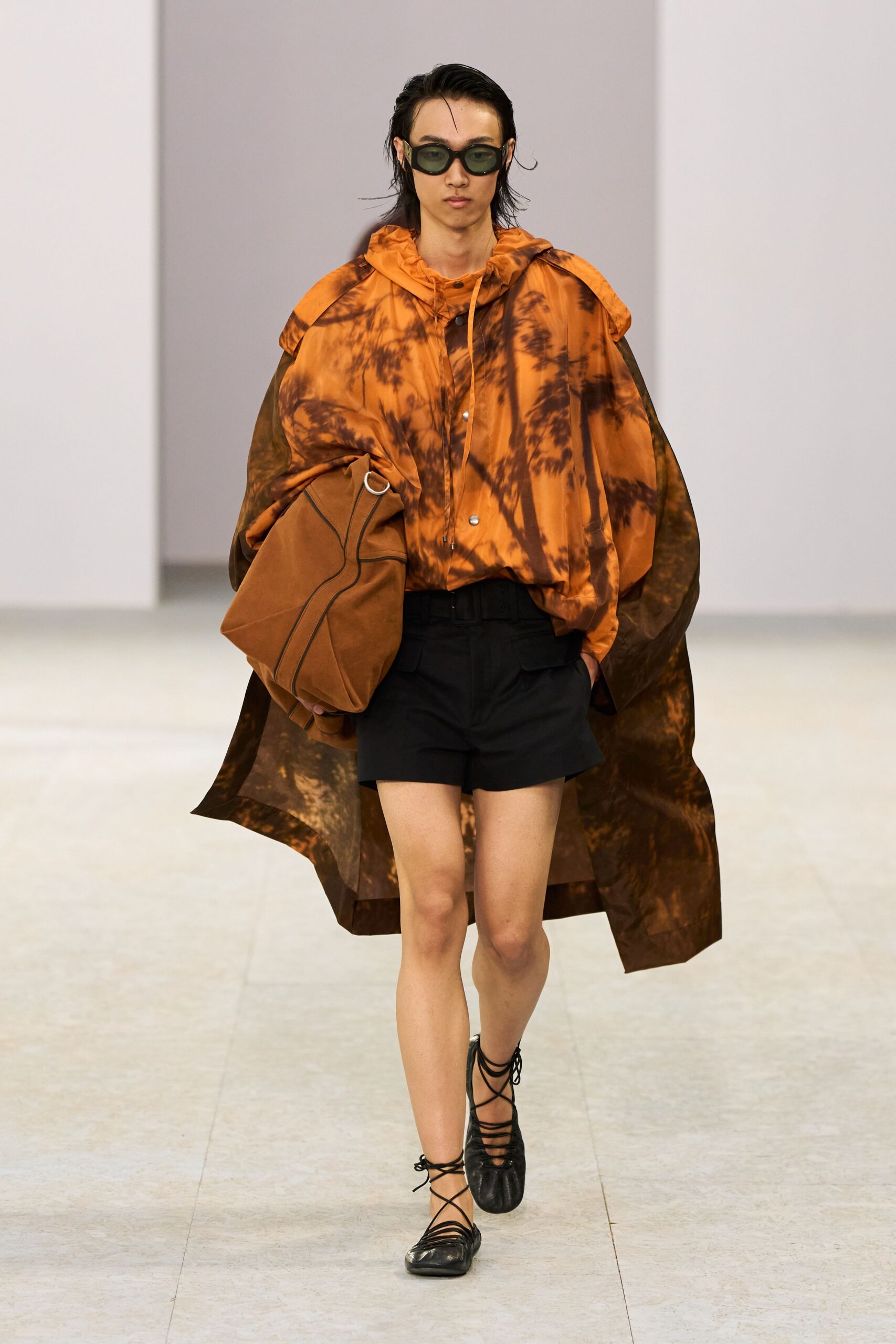 orange silk long-sleeve collared relaxed layered jacket