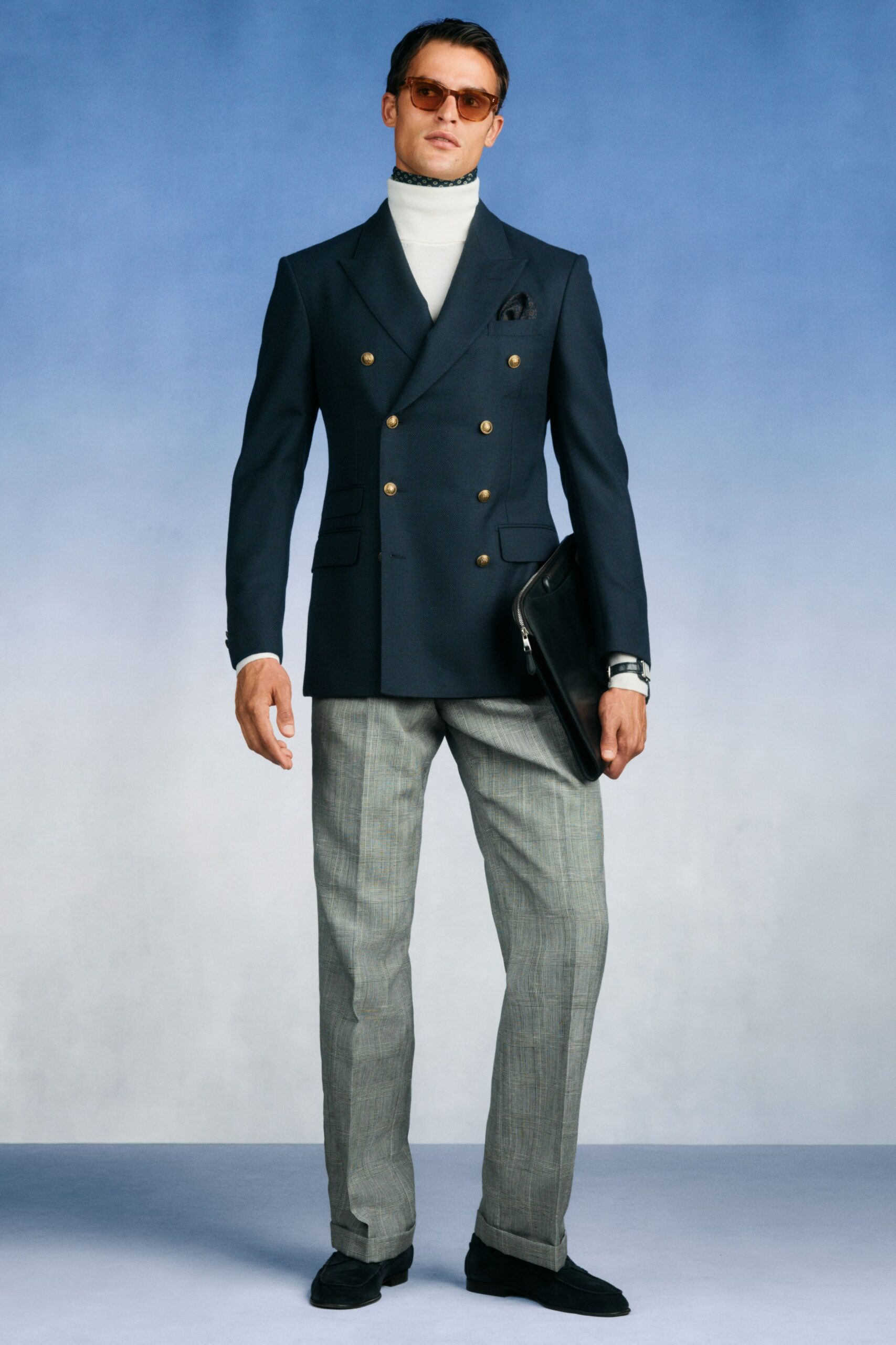 blue wool long-sleeve collared tailored buttoned blazer