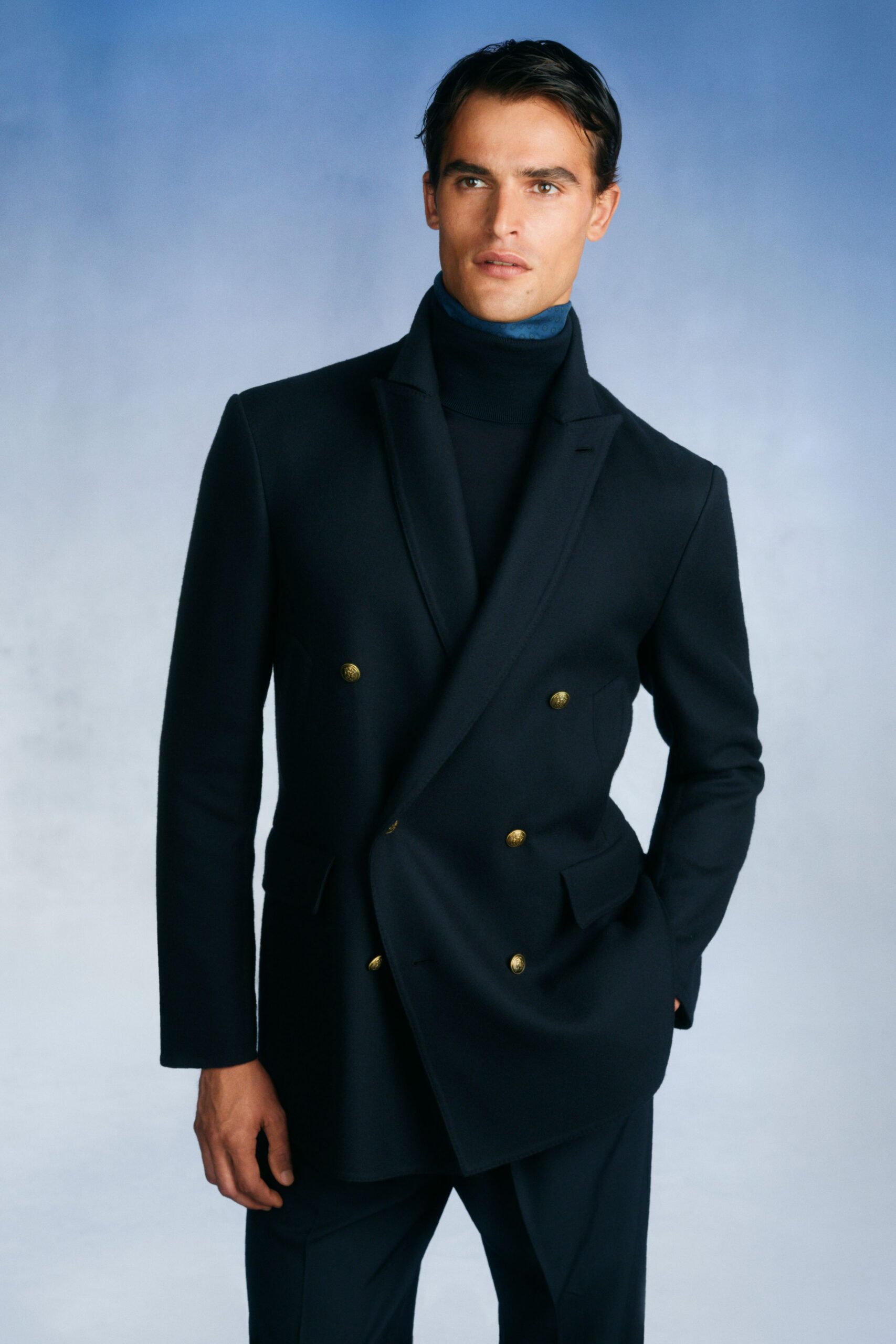 black wool long-sleeve collared structured blazer