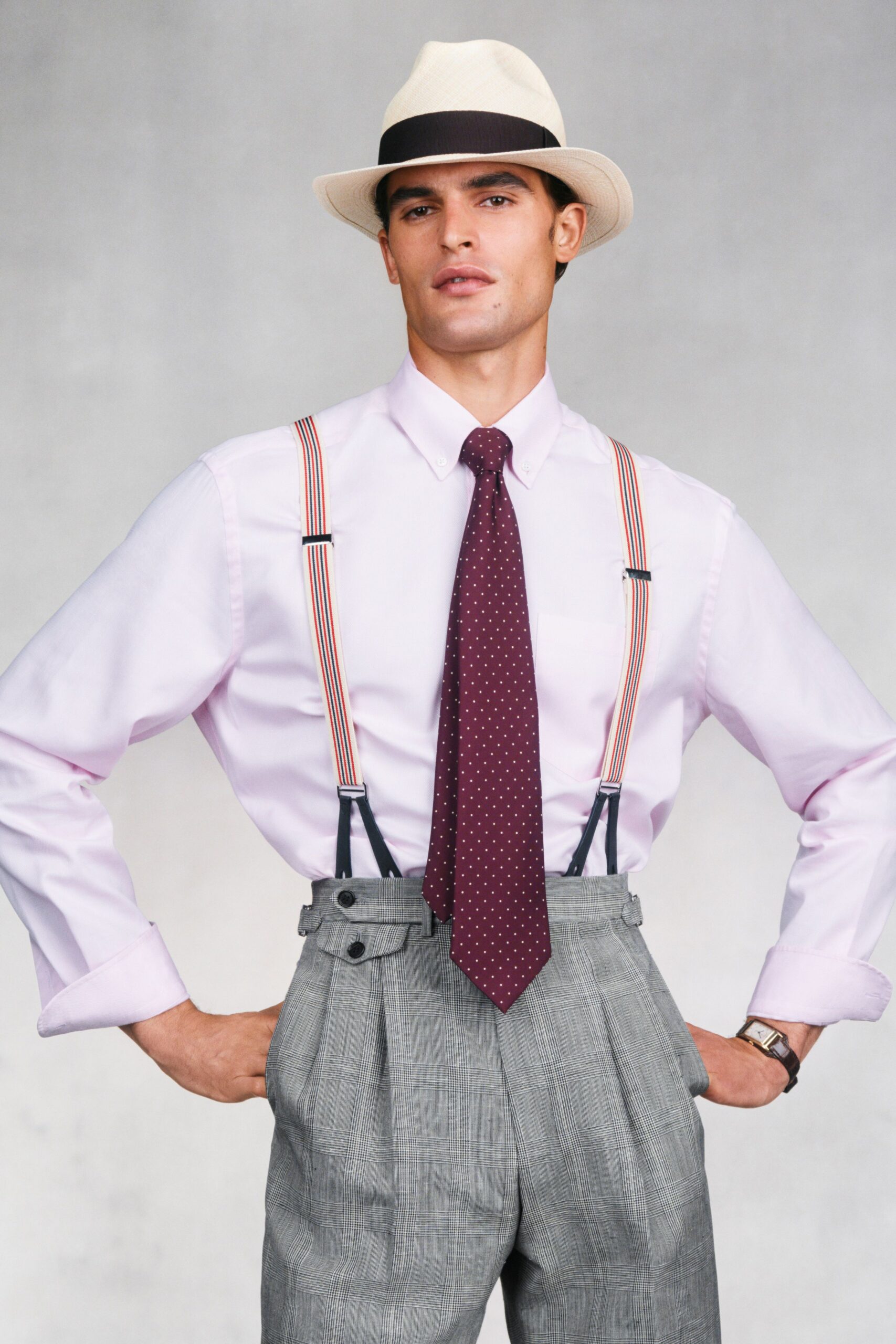 gray tailored pleated pants