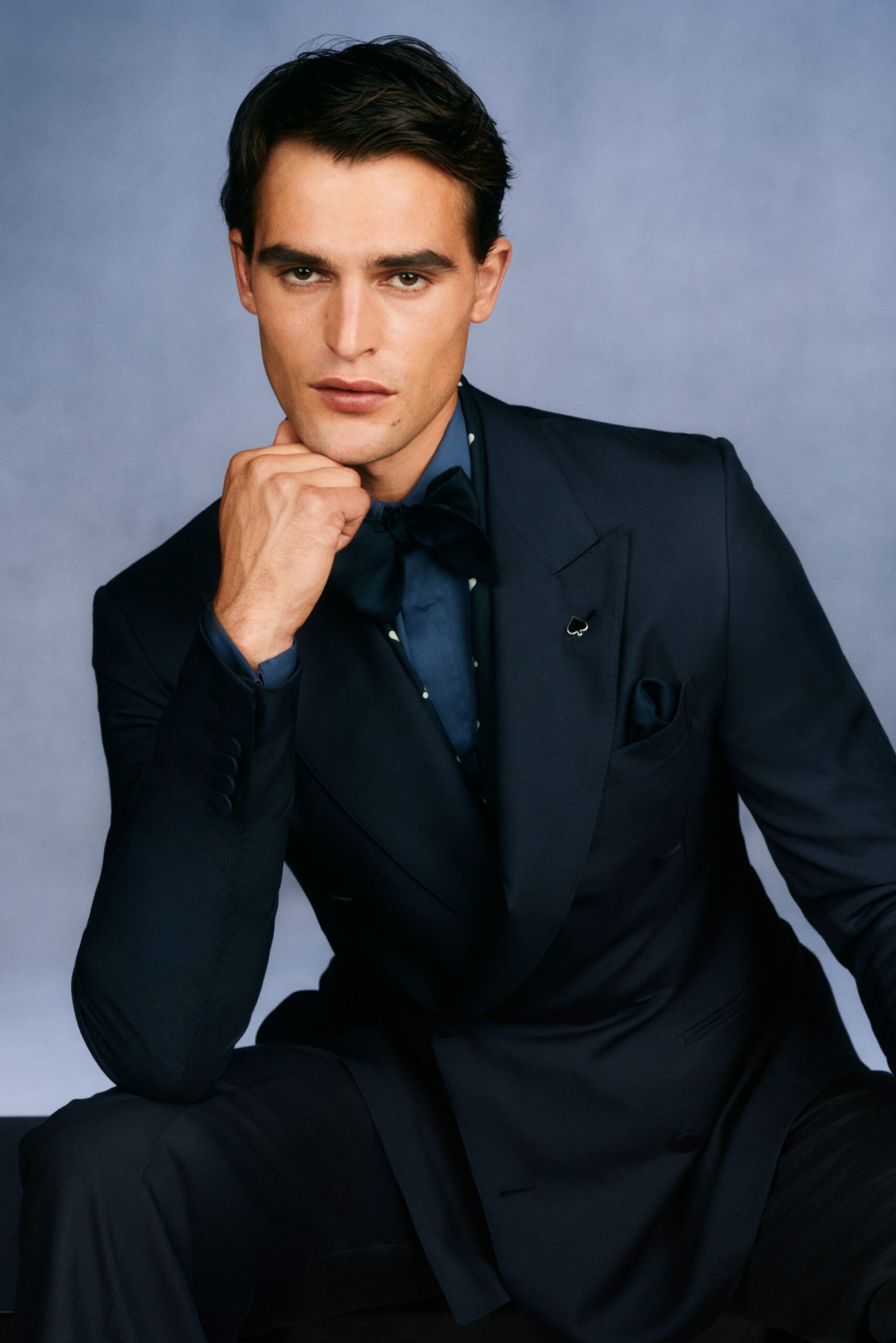 blue wool long-sleeve collared tailored buttoned suit