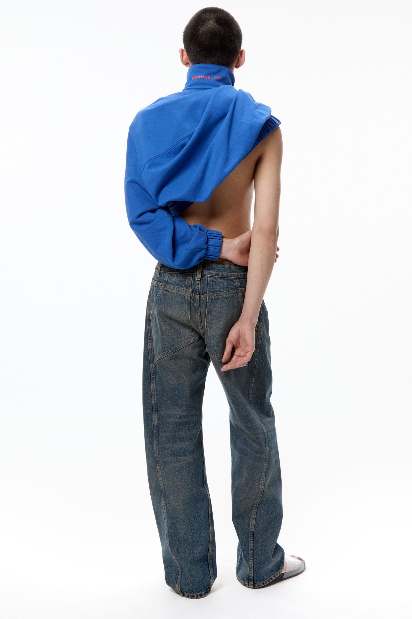 blue relaxed hoodie and jeans