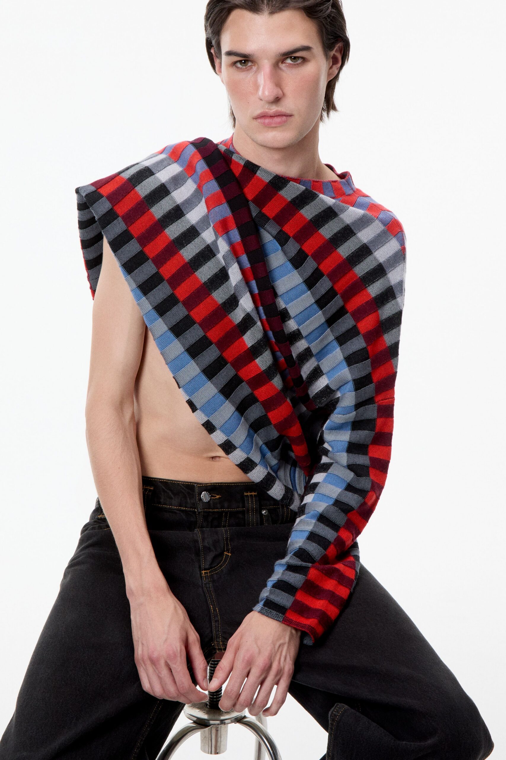 red cotton sleeveless relaxed checked top