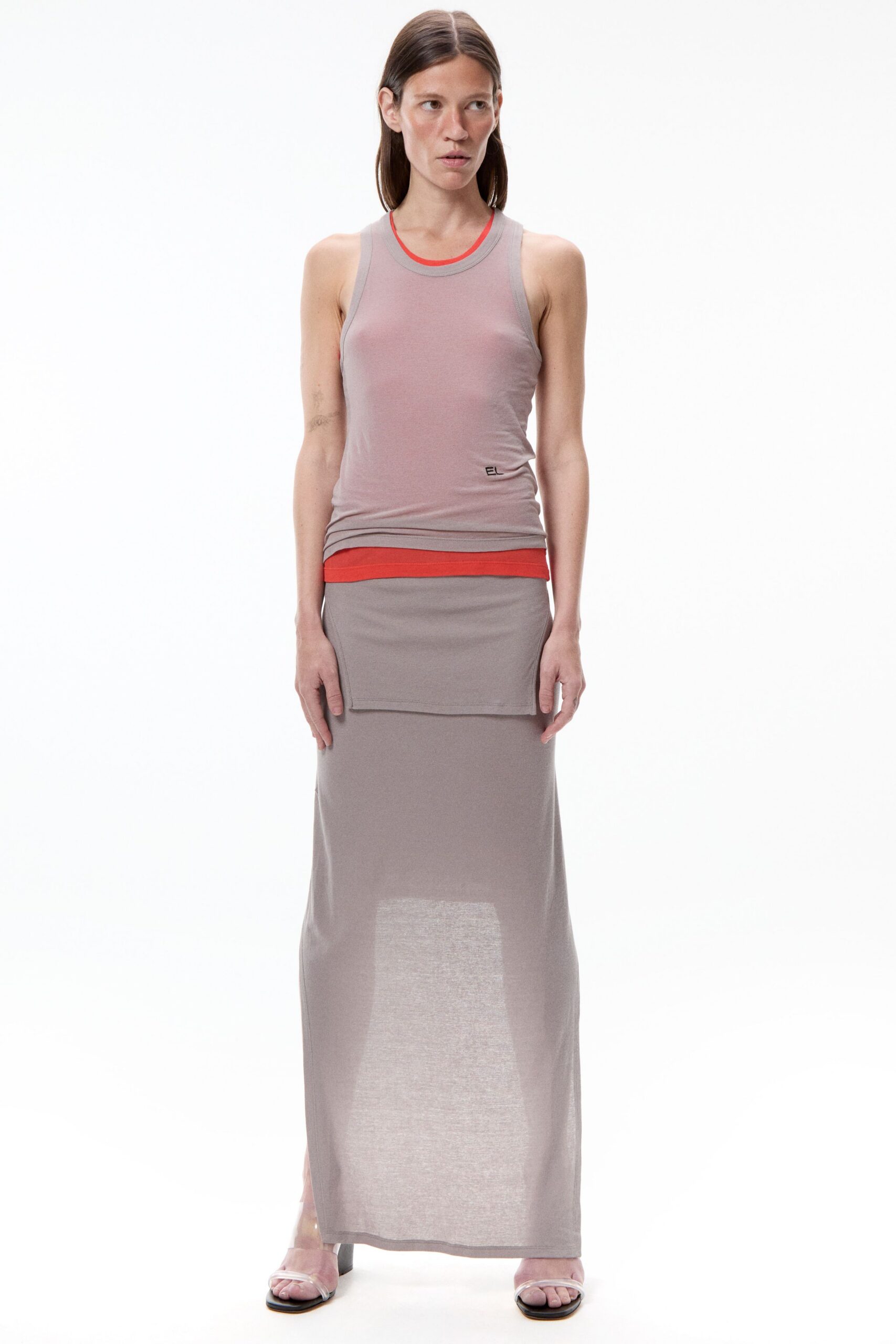 pink cotton sleeveless high-neck fitted tank-top