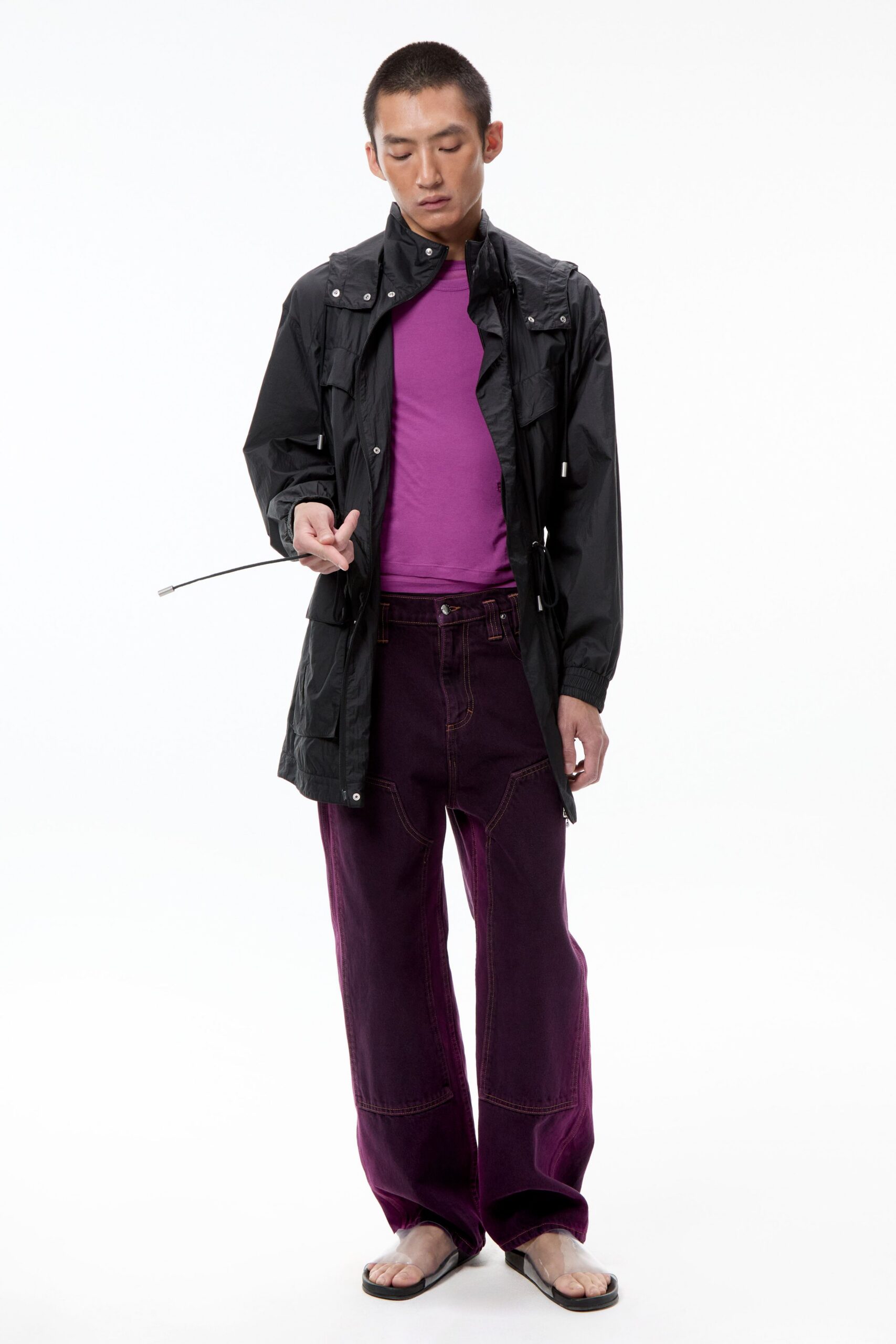 purple cotton short-sleeve collared fitted top