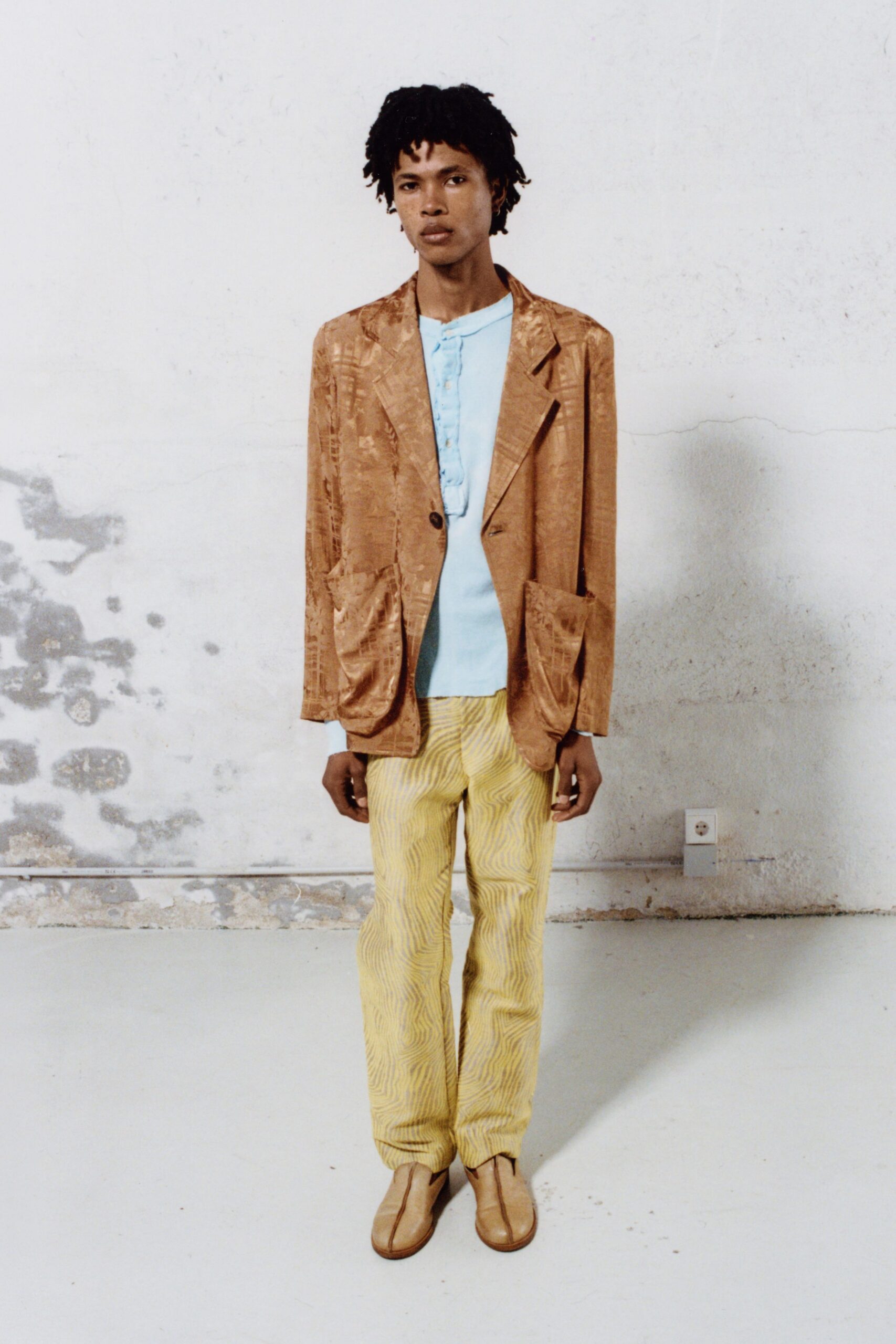 yellow cotton fitted straight-leg pants