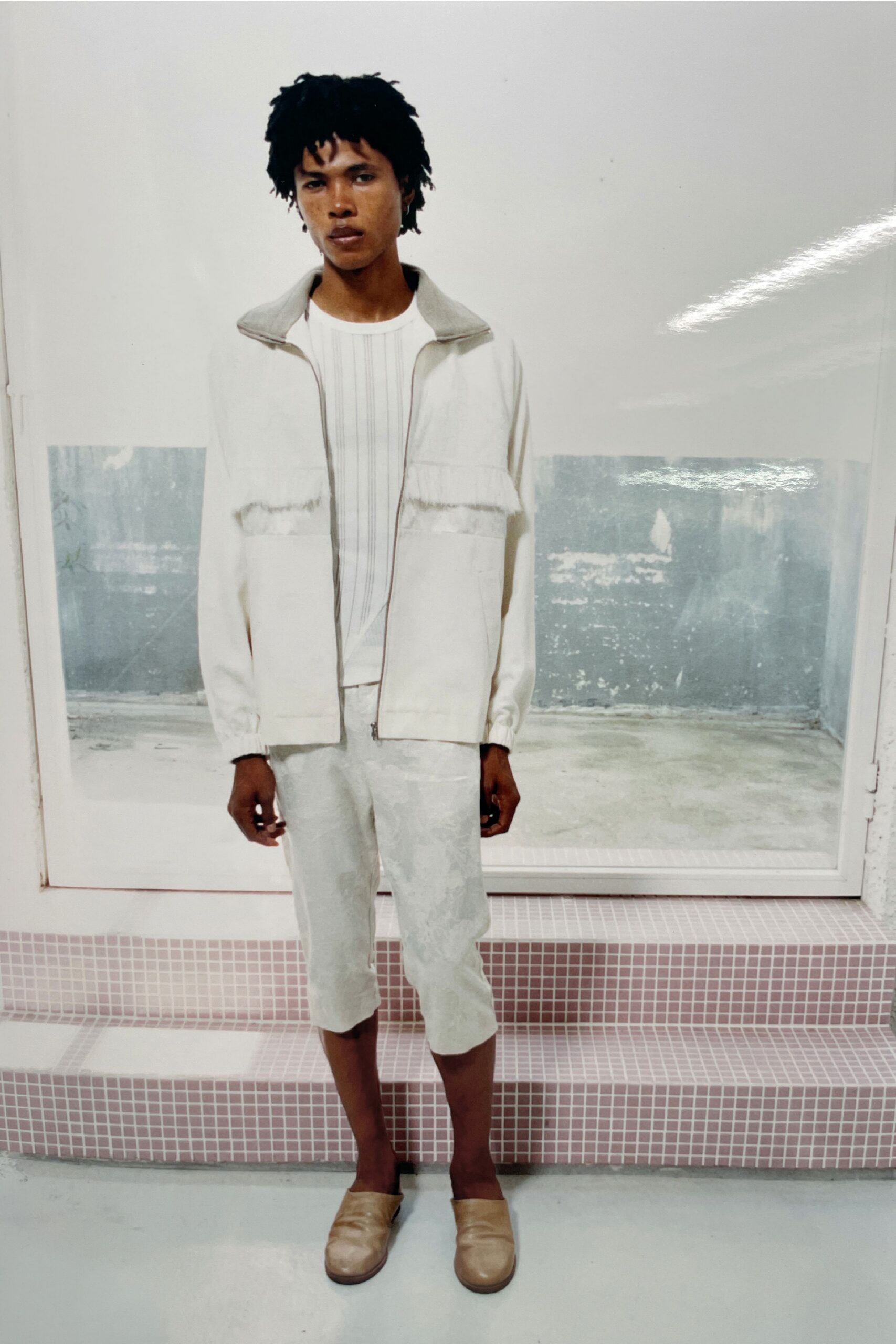 white relaxed jacket with shorts