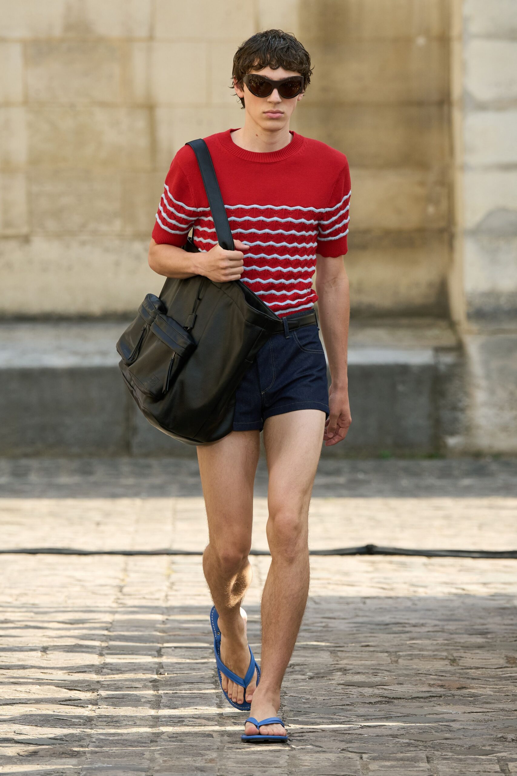 red cotton short-sleeve collared fitted striped top