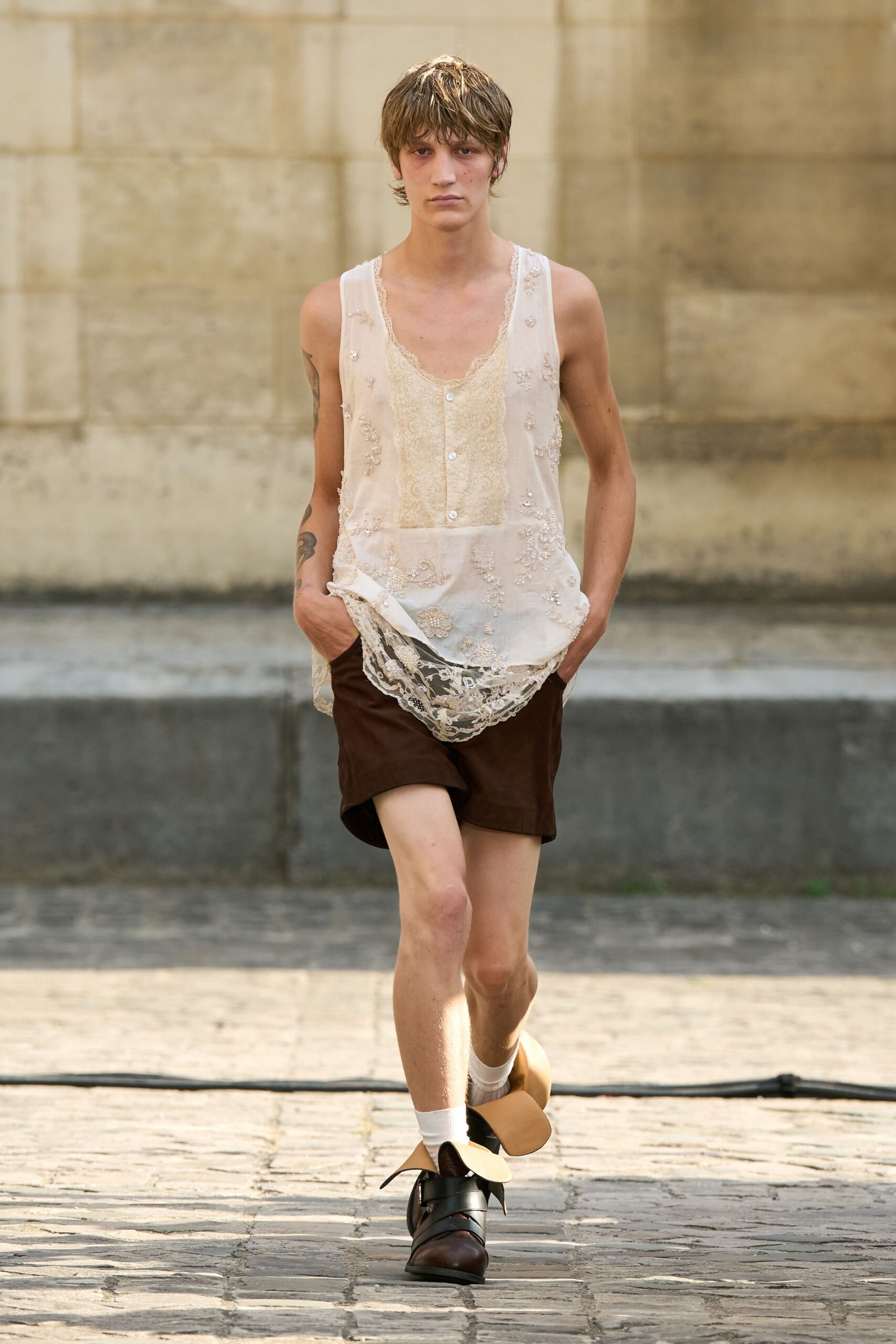 white silk sleeveless v-neck relaxed embroidered top