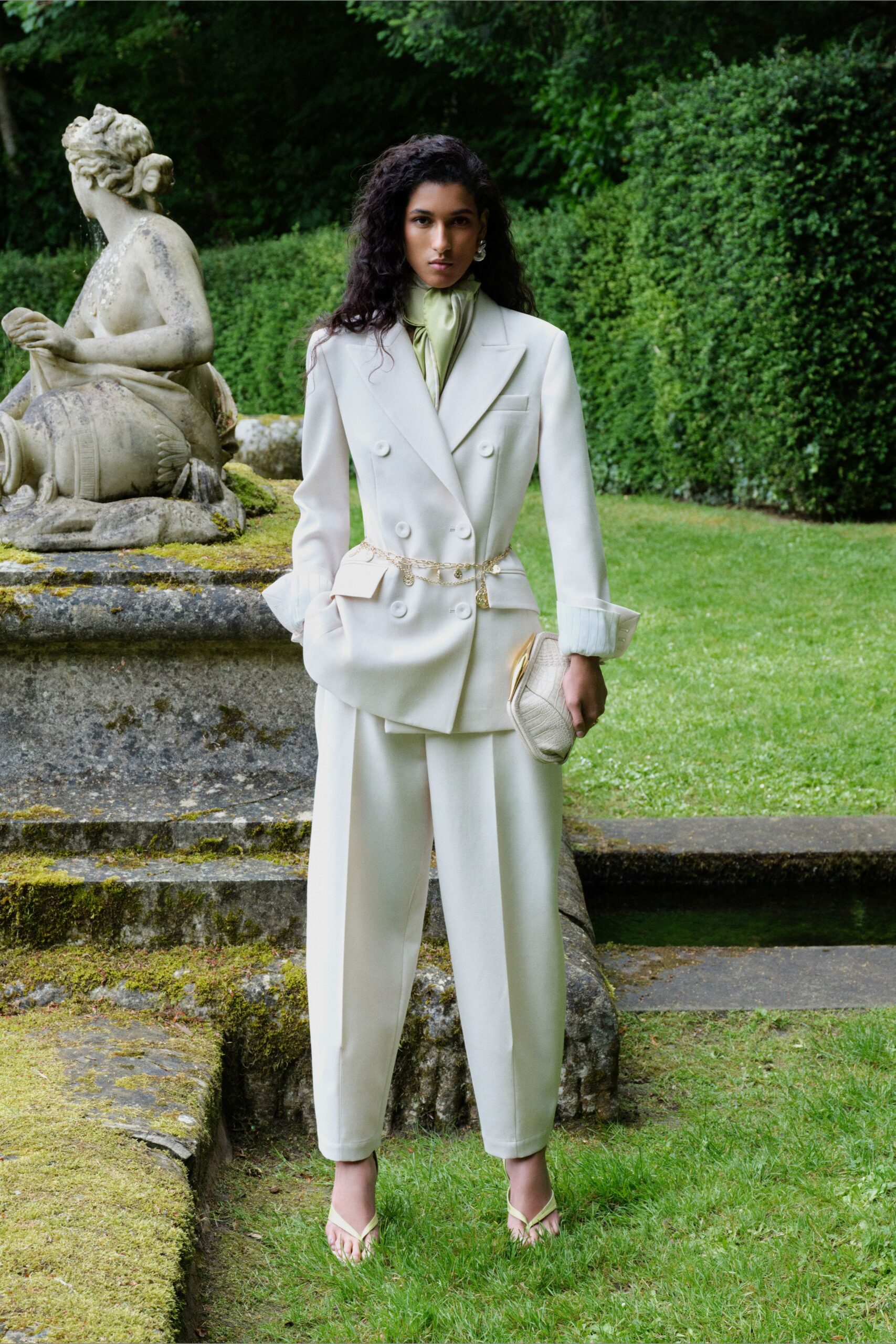 white tailored blazer with pants
