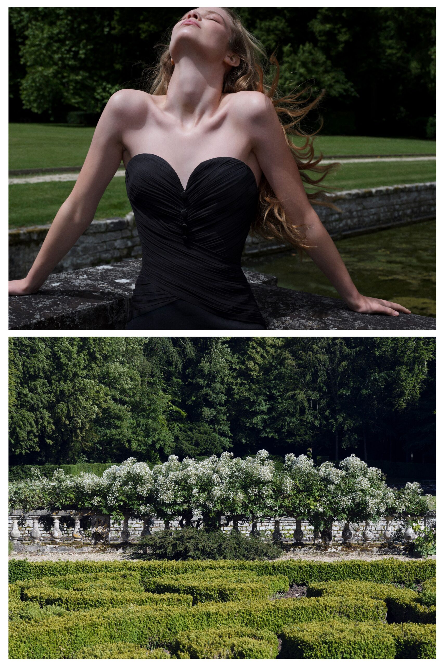 black strapless ruched gown