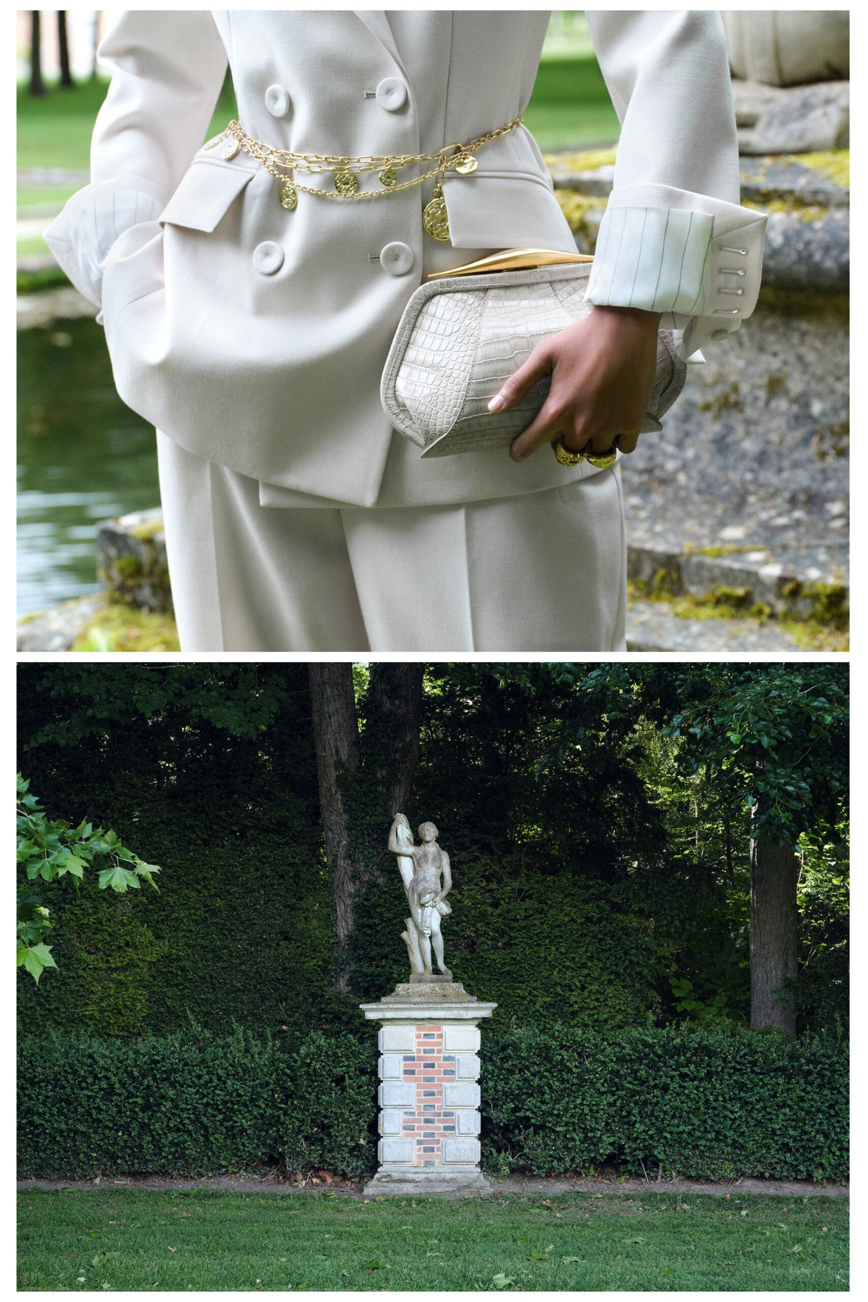 white cotton long-sleeve collared tailored buttoned suit