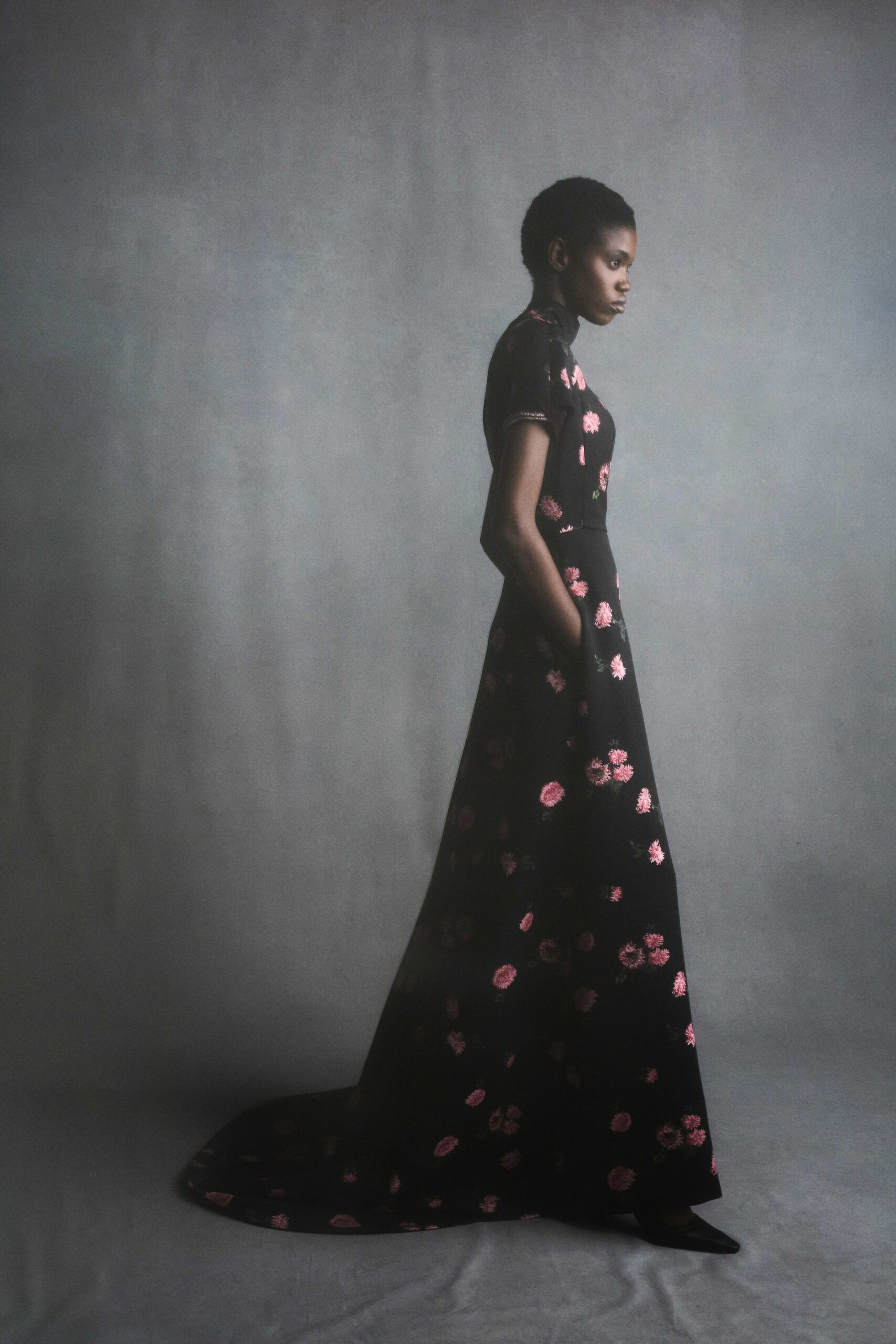 black floral silk gown