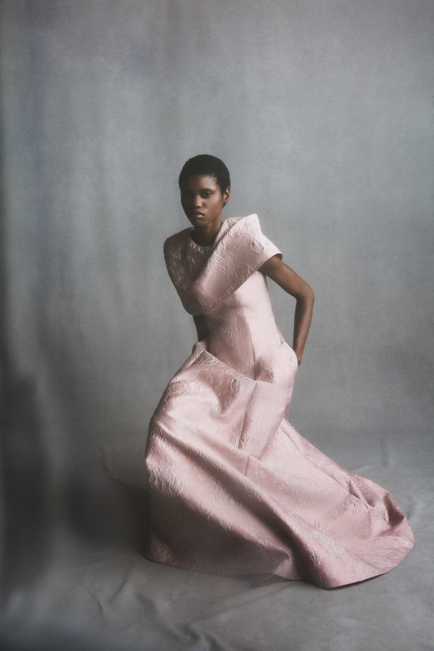 fitted pink silk gown
