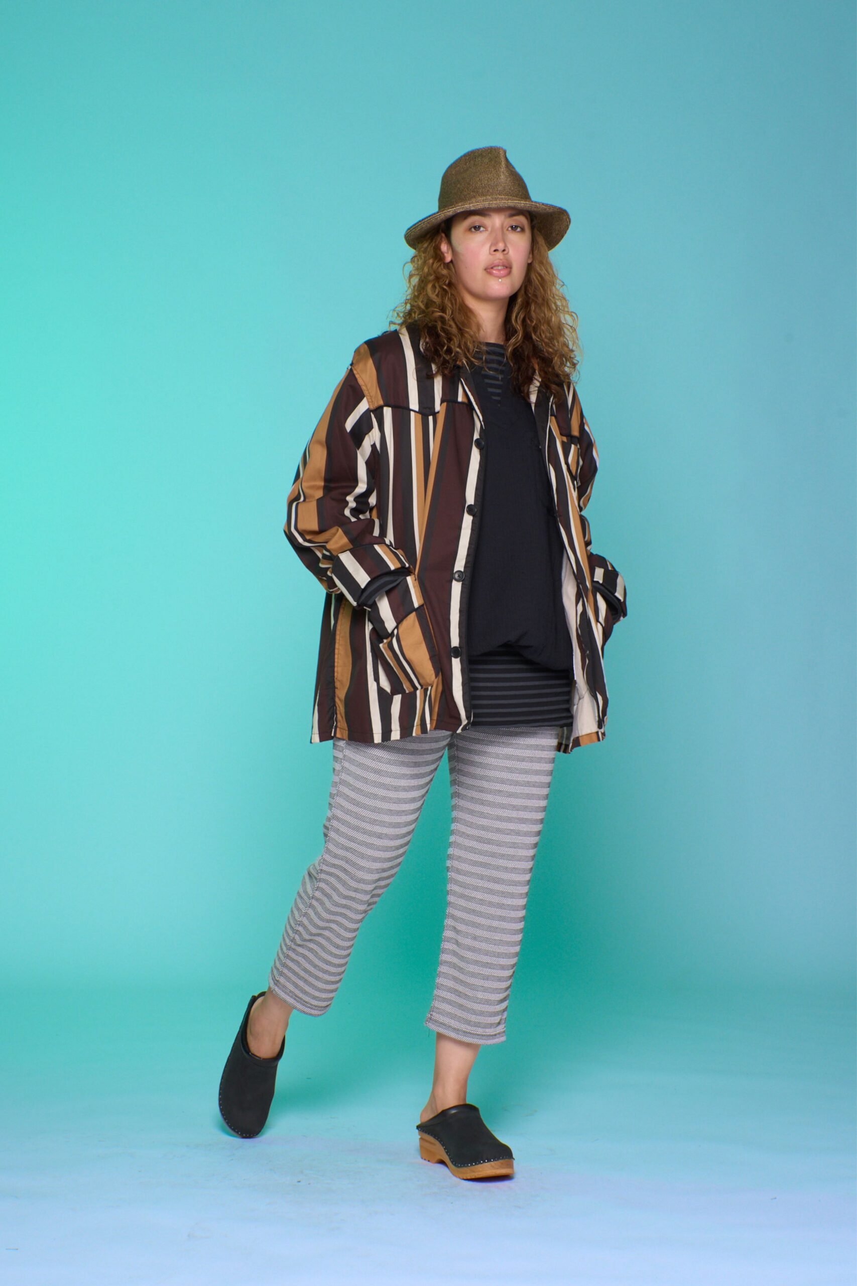 striped jacket with black top