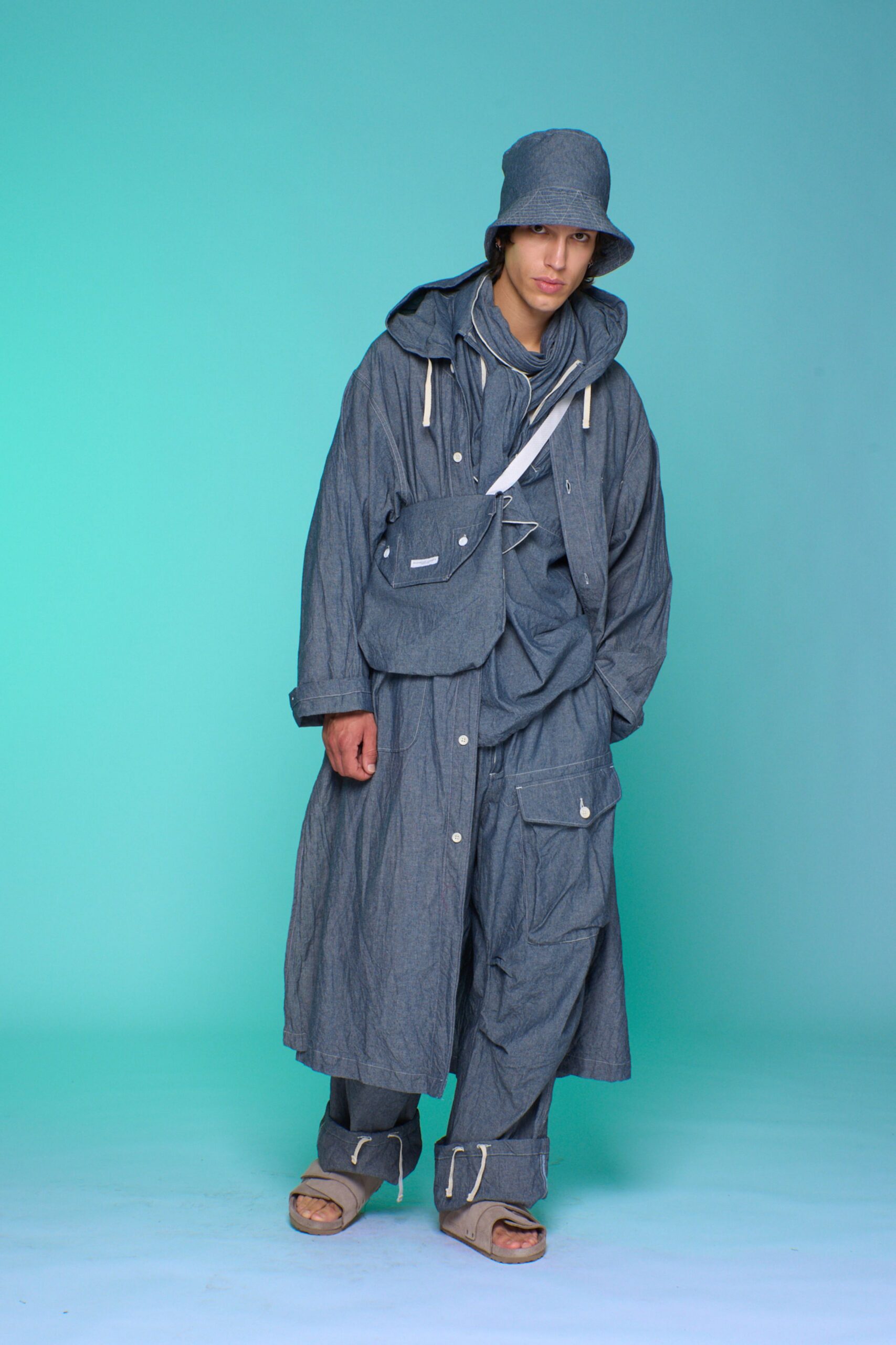 blue denim coat and pants