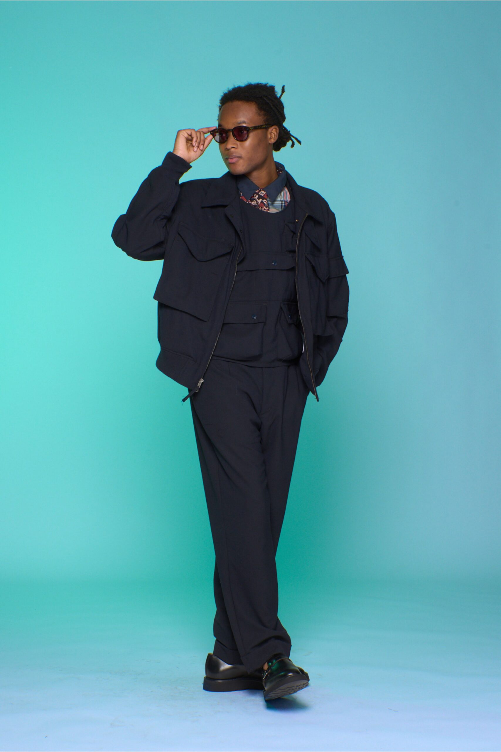 black relaxed jacket with tailored pants