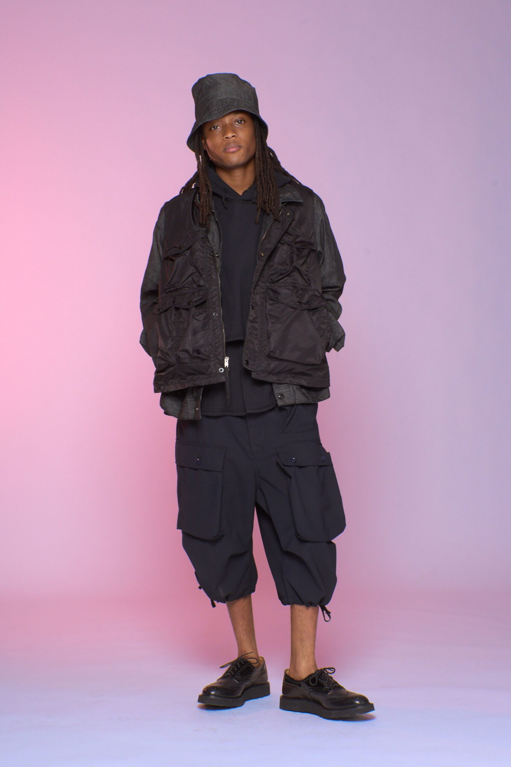black relaxed jacket with hoodie