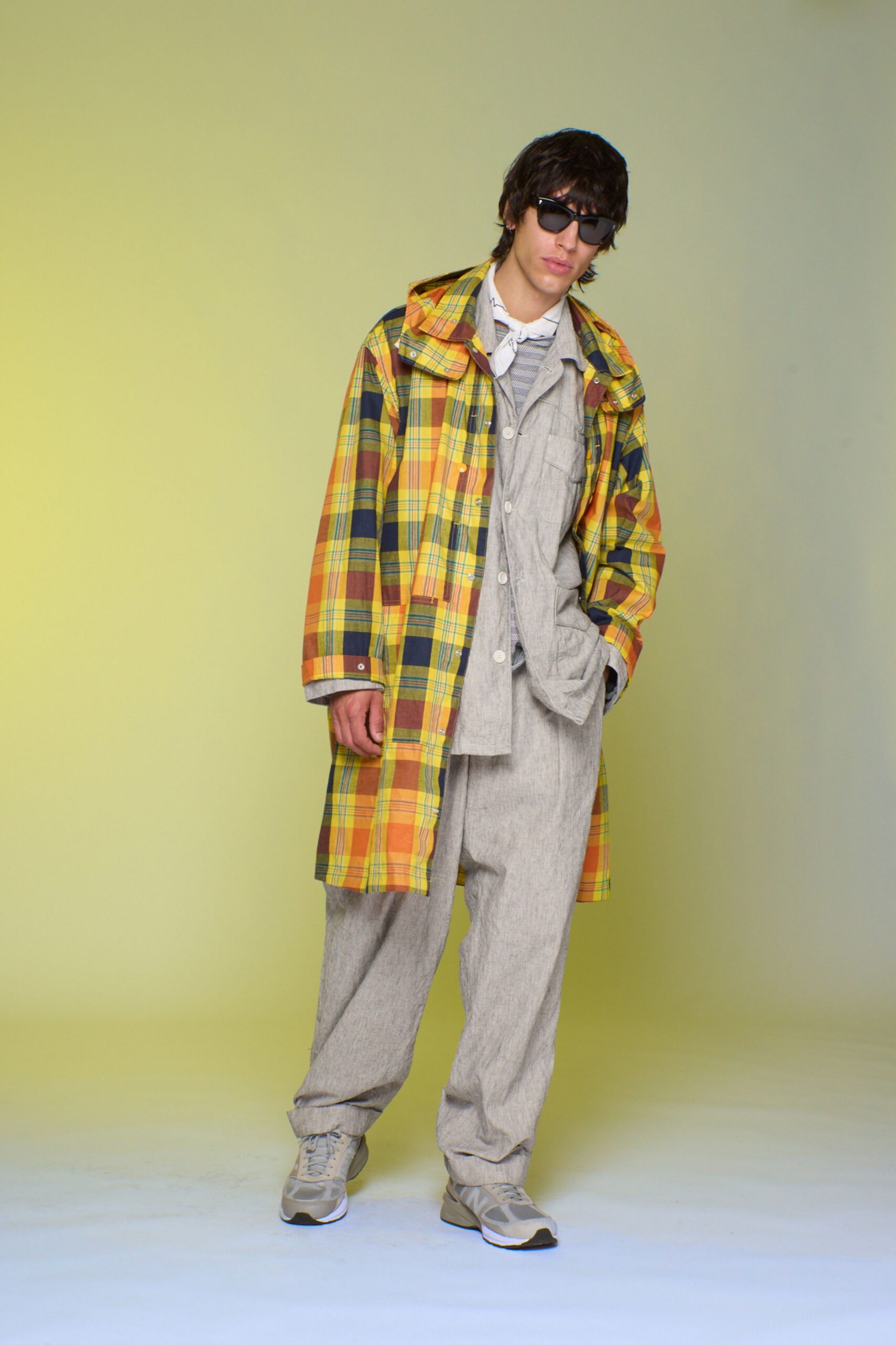 oversized checked coat jumpsuit