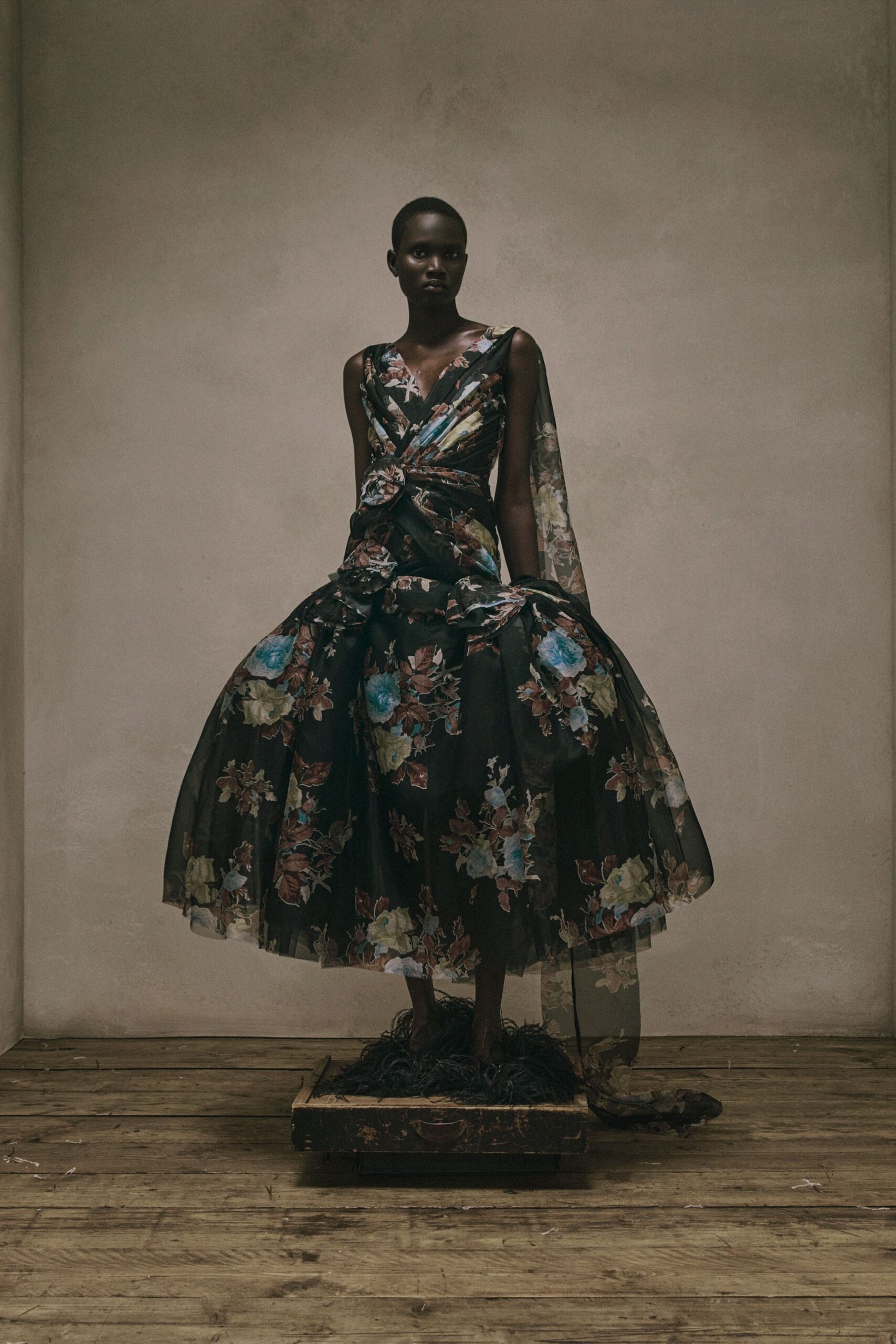 black floral midi dress