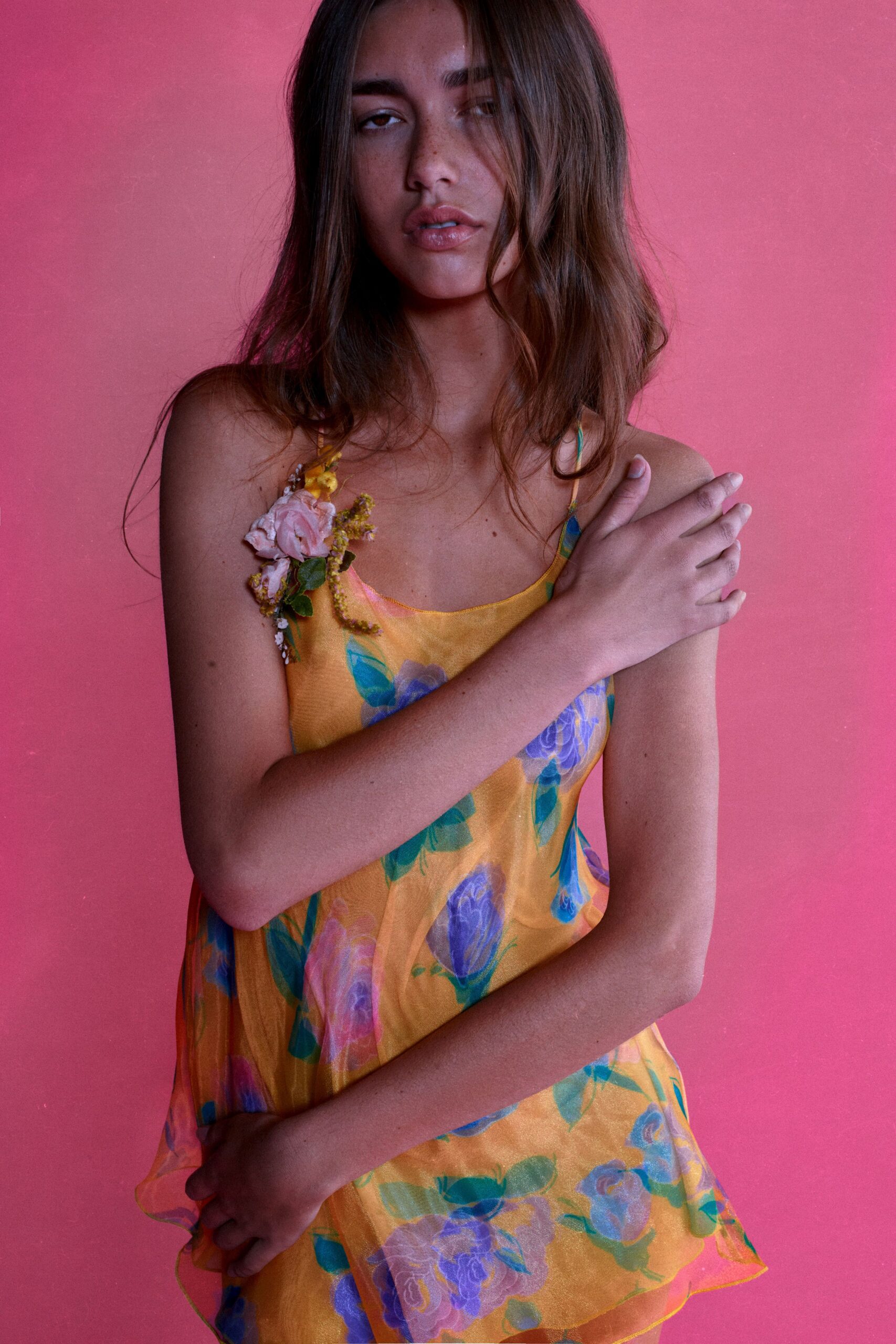 yellow floral sleeveless top