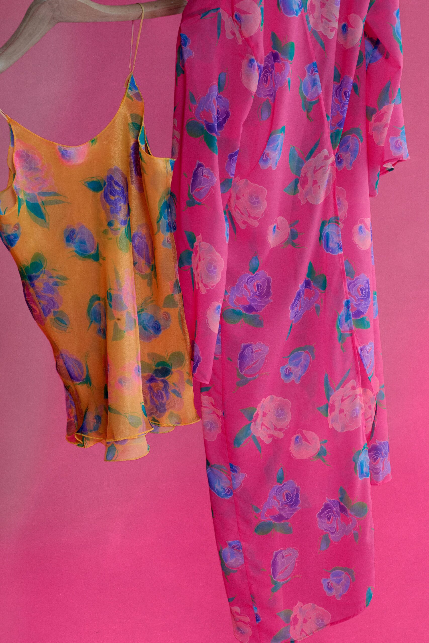 pink silk fitted floral sheer midi dress