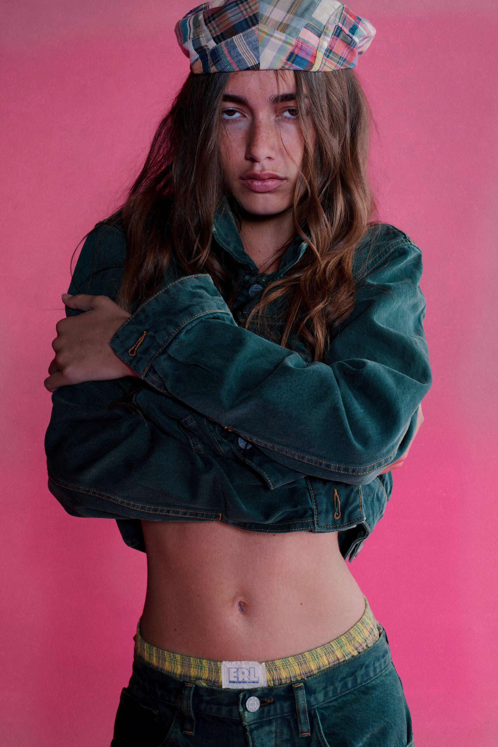 green denim long-sleeve fitted jacket