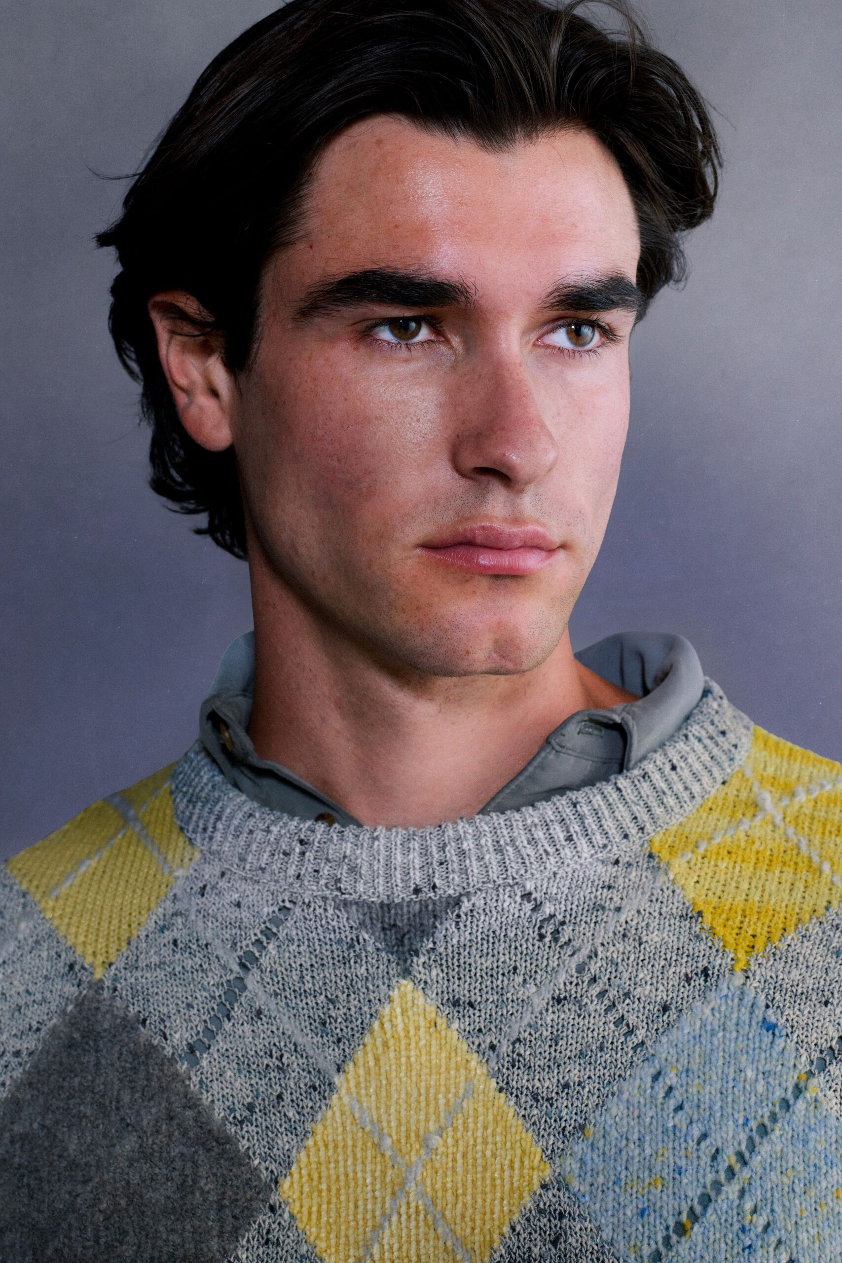 gray wool diamond-patterned sweater