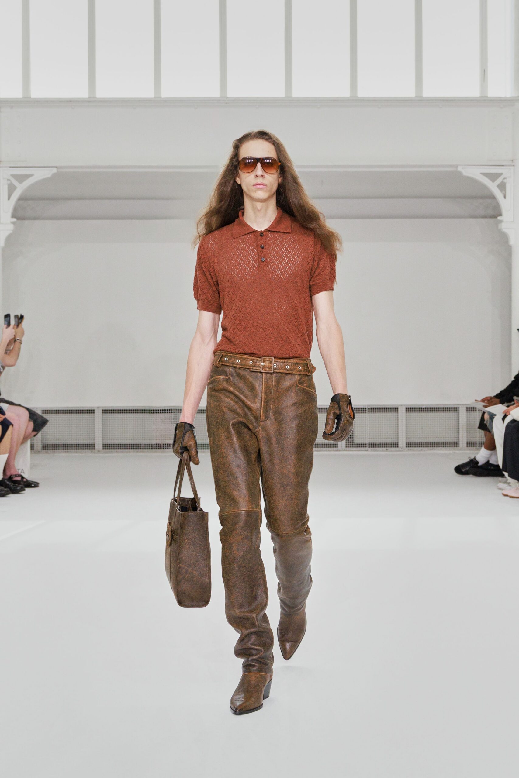 brown cotton short-sleeve collared fitted textured top