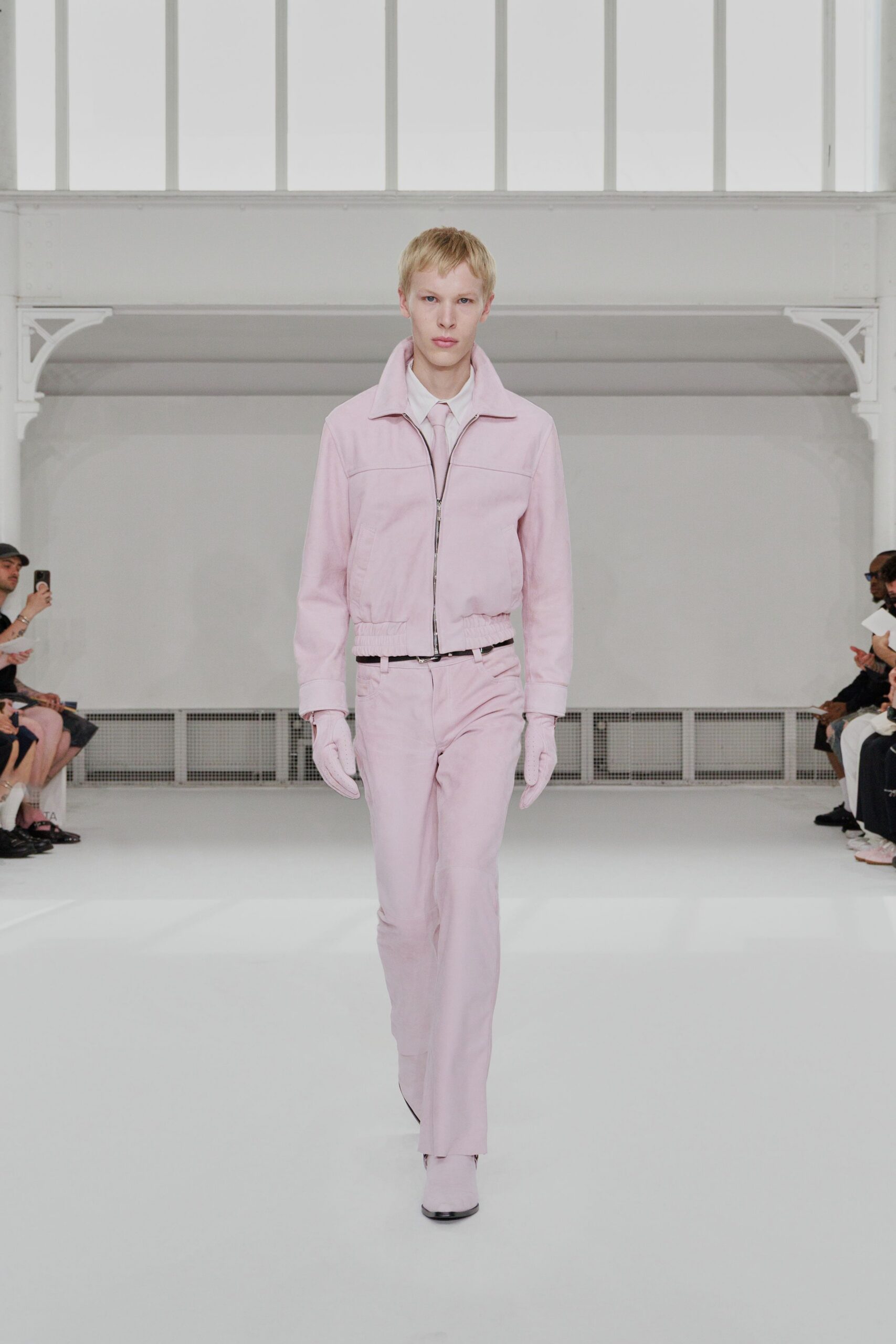 pink leather fitted gloves