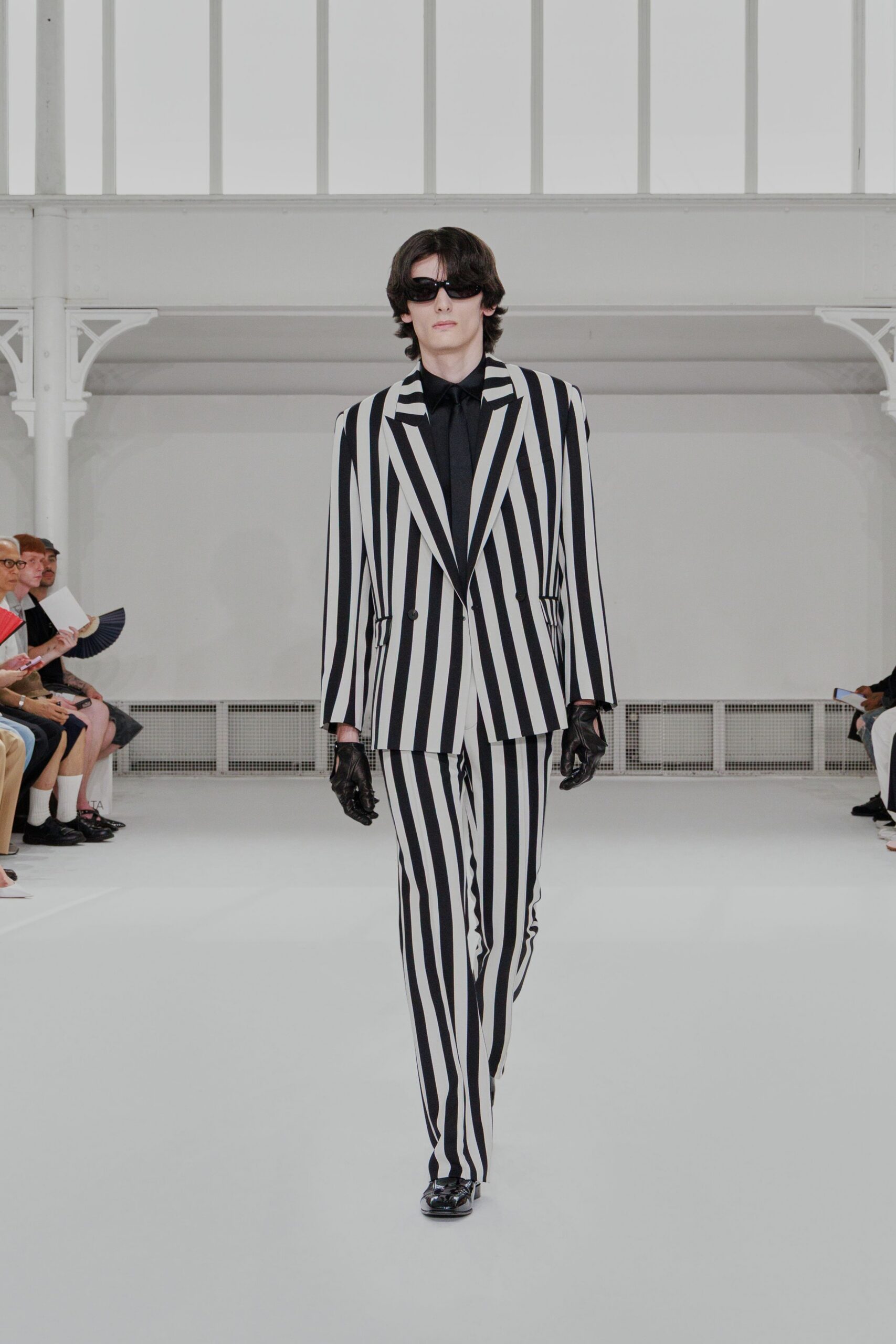 black tailored striped suit