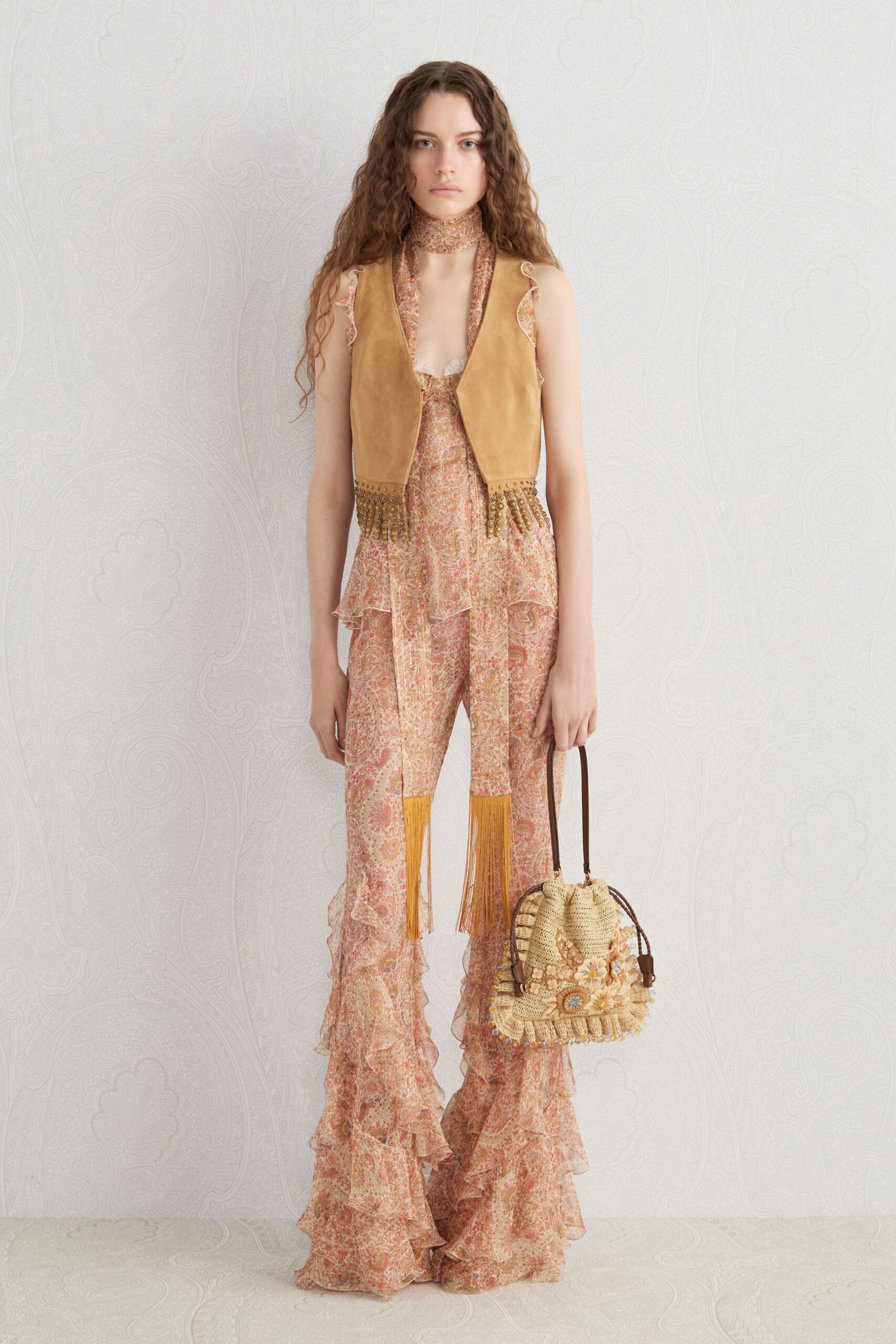 brown suede fitted fringed vest