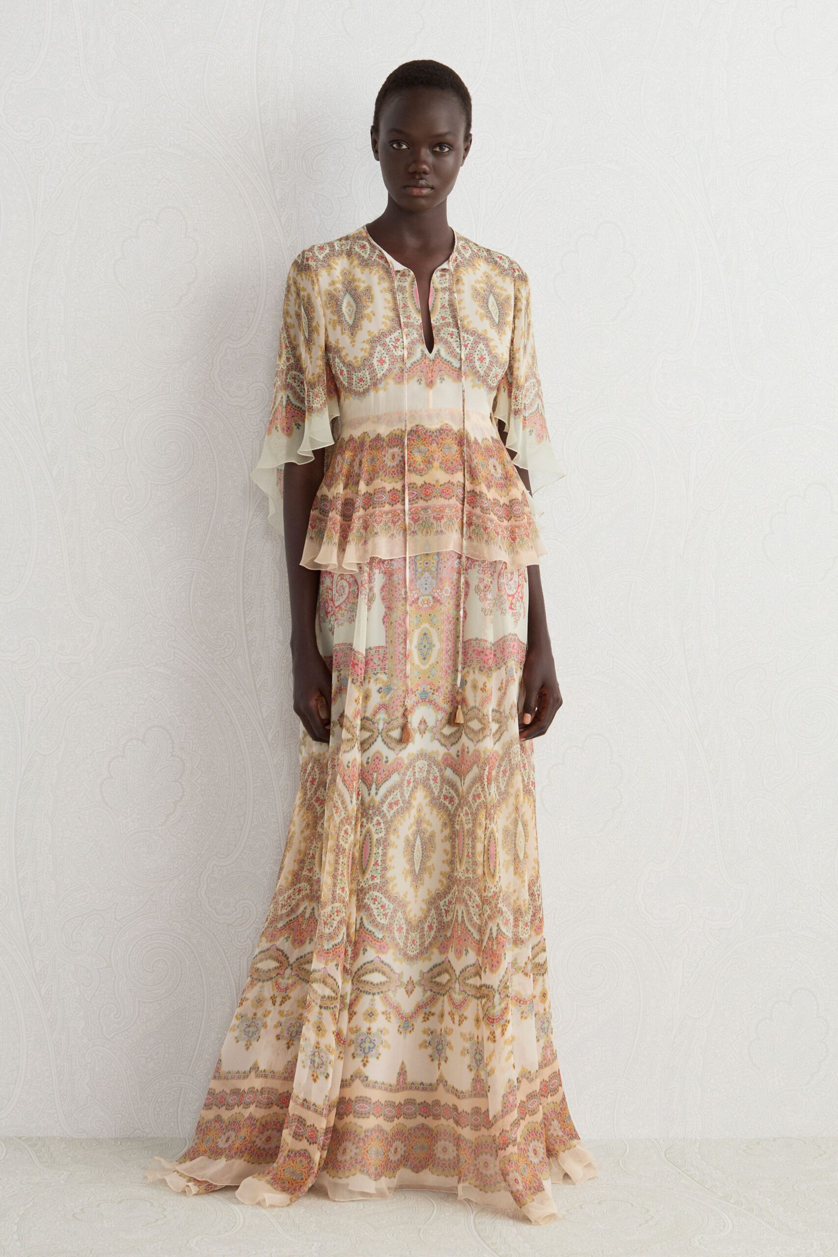 beige multi-layered maxi dress