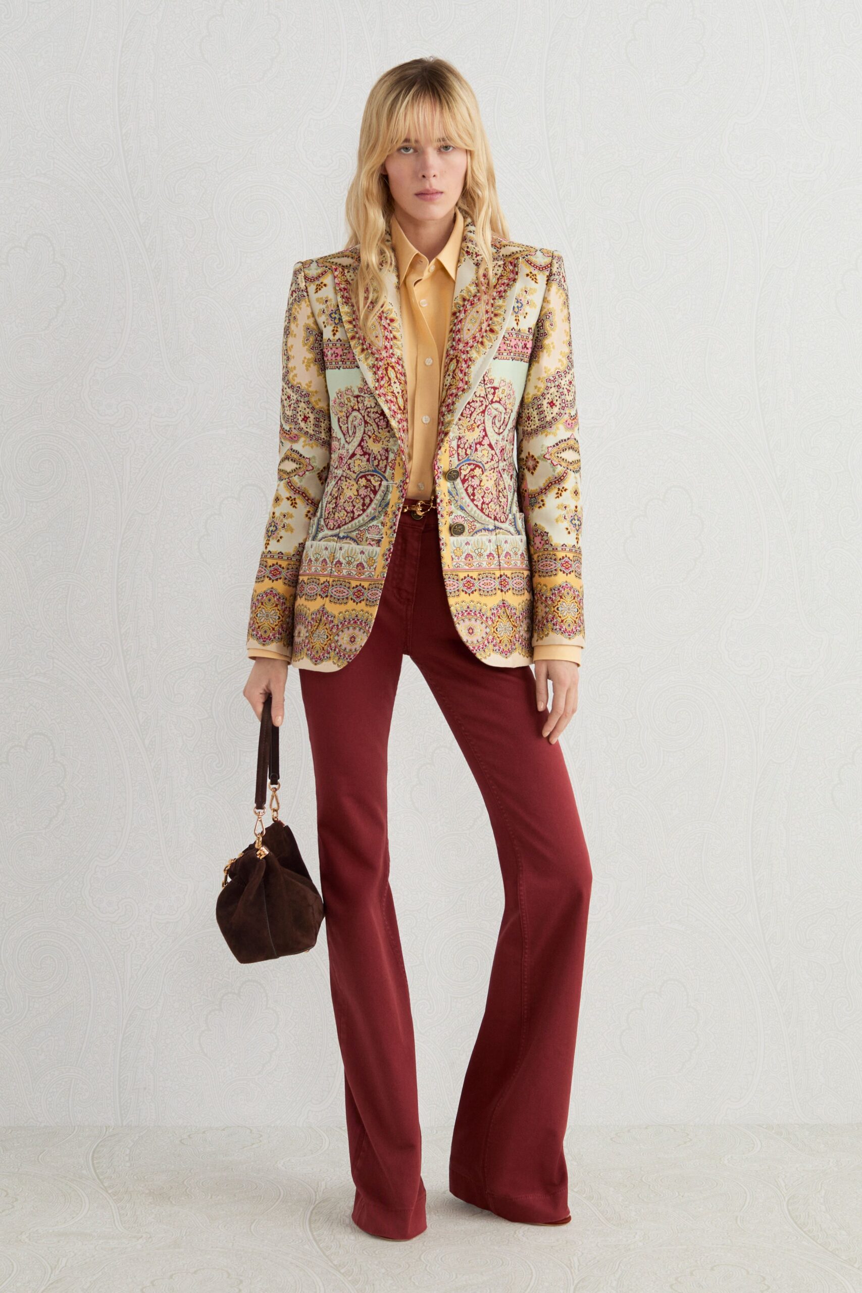 yellow cotton long-sleeve collared fitted shirt